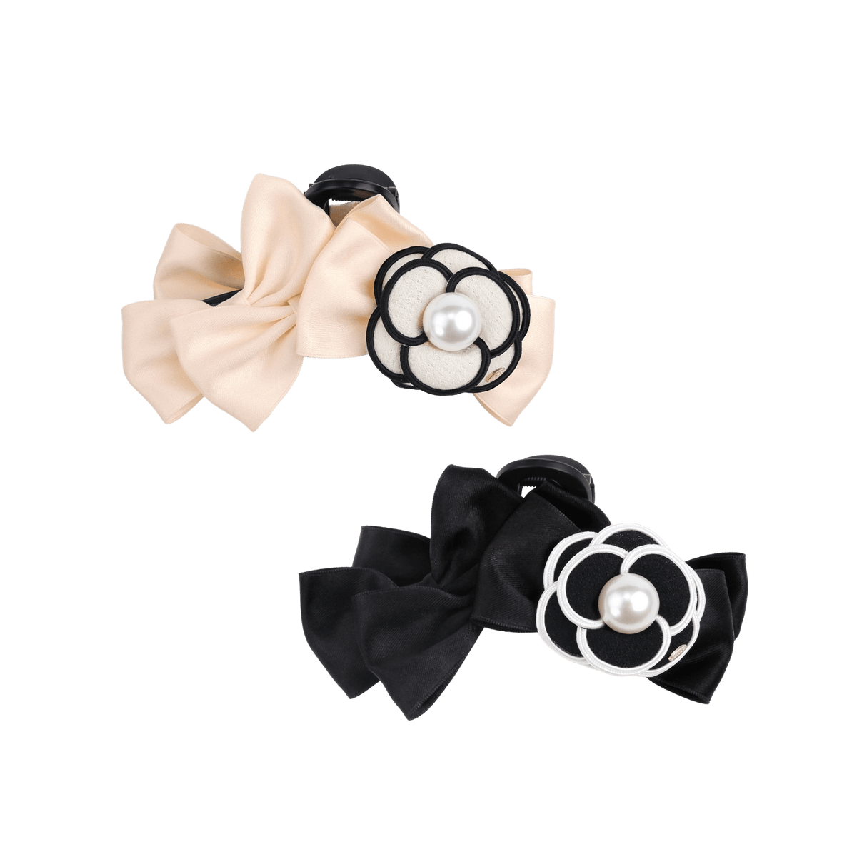 Chanel Camelia Bow Hair Accessory (Large) Authentic New Chanel Black/White Camelia Flower Satin Bow  main image 4