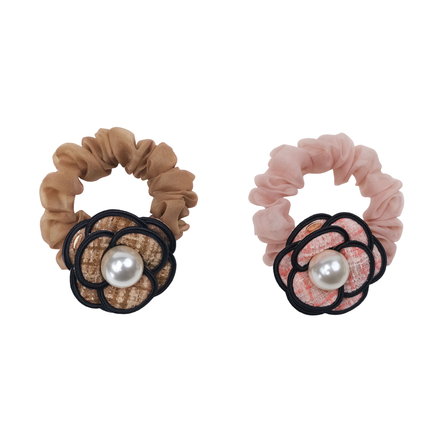 Camellia Pearl Small Scrunchie (Tweed Organza & 1 Bead)