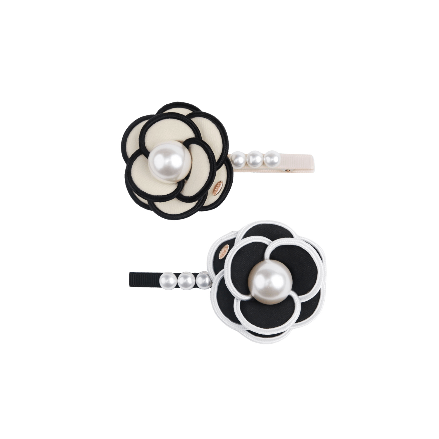 Camellia Pearl Large Hair Clip (Twill & 4 Beads)