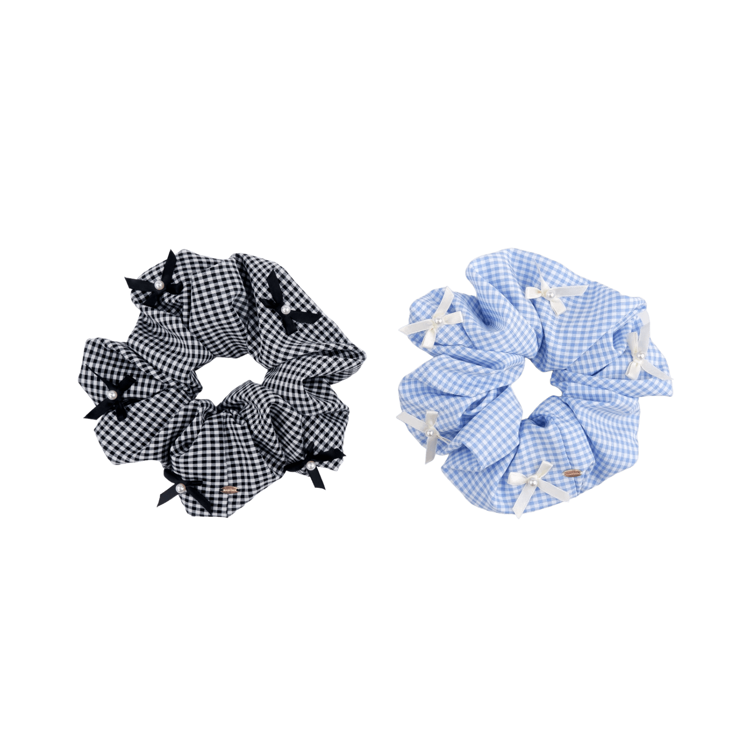 Plaid Pearl Large Scrunchie (5 Bows & 5 Beads)