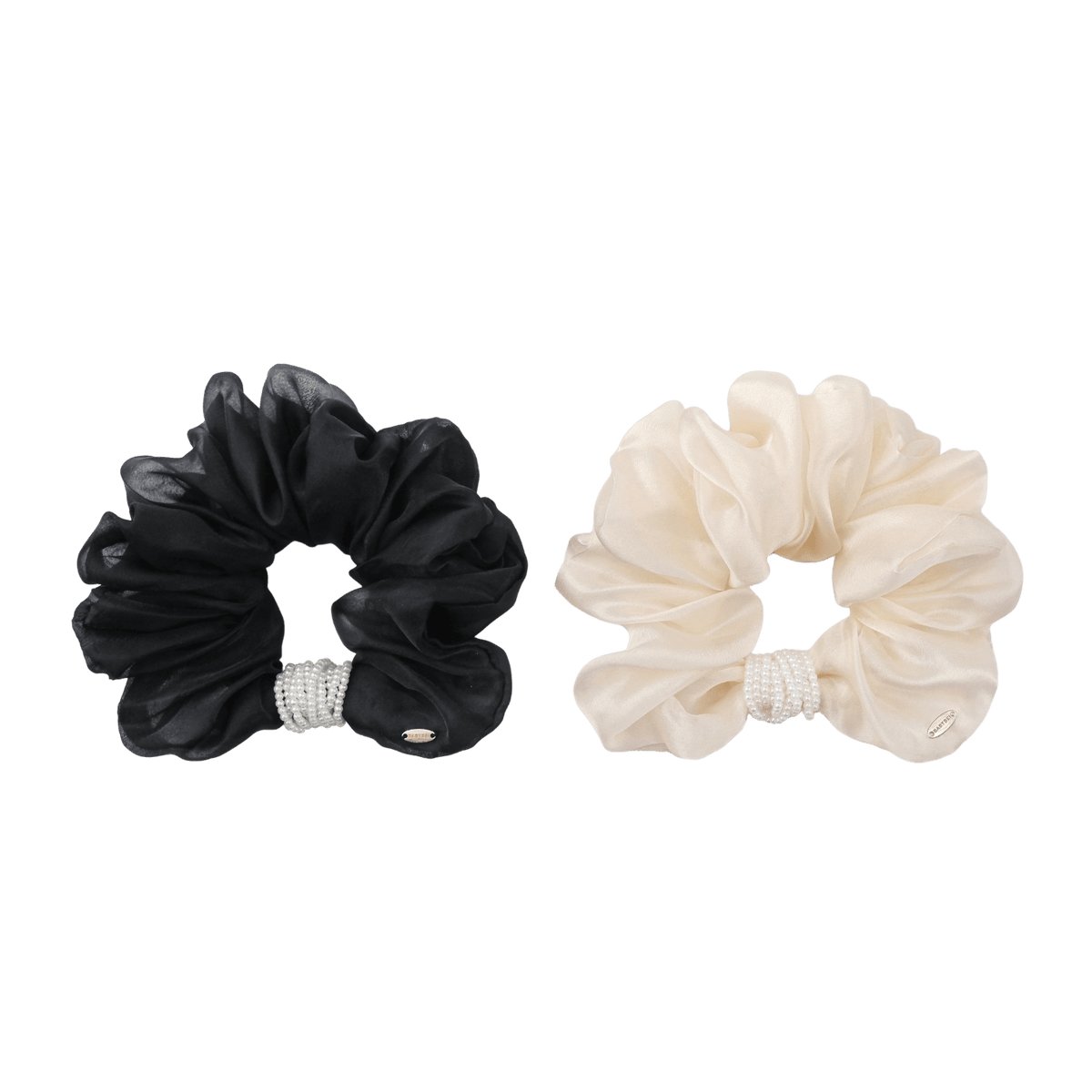 White Pearl-Embelished Organza Scrunchie Organza Pearl Large Scrunchie (Simple & Beaded) main image 4