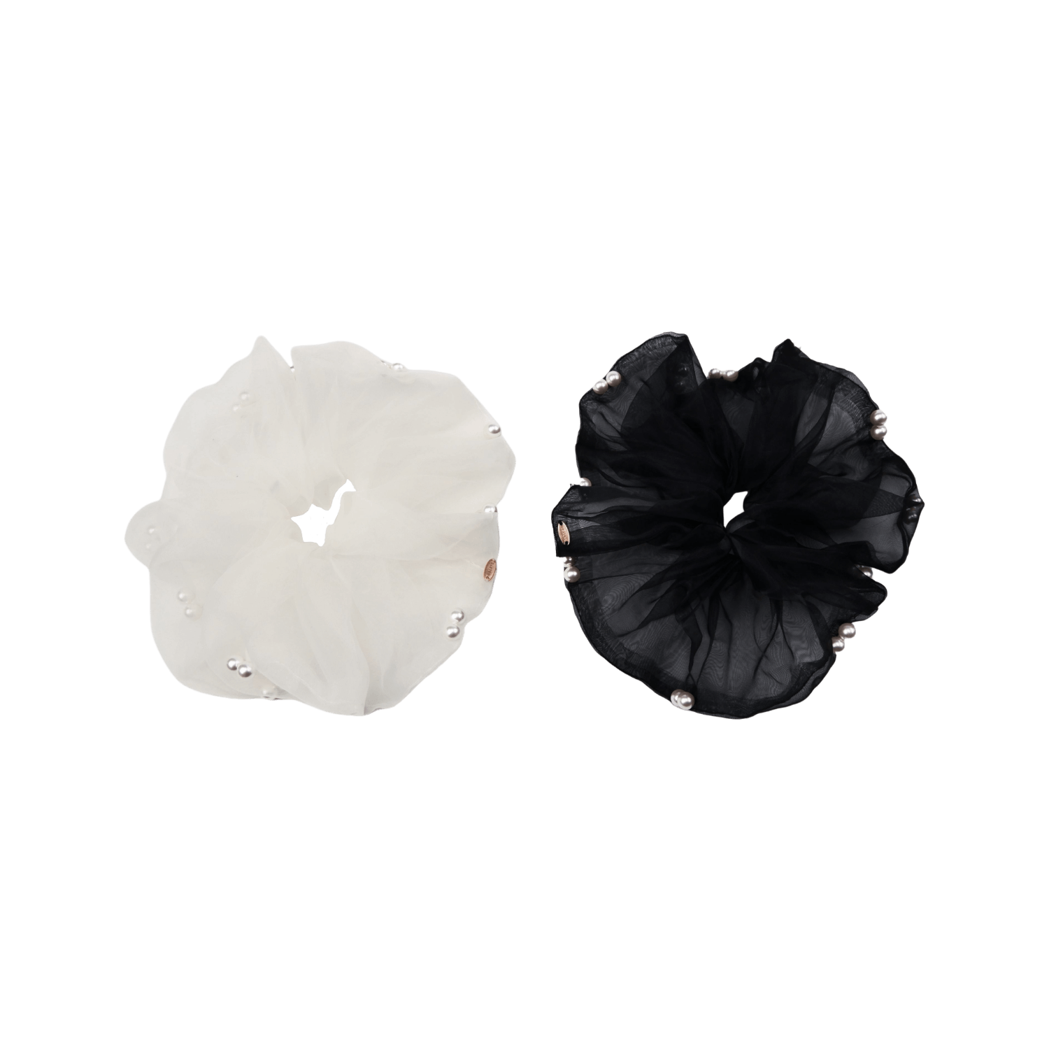 Organza Pearl Extra Large Scrunchie (Spaced & 2 Beads)