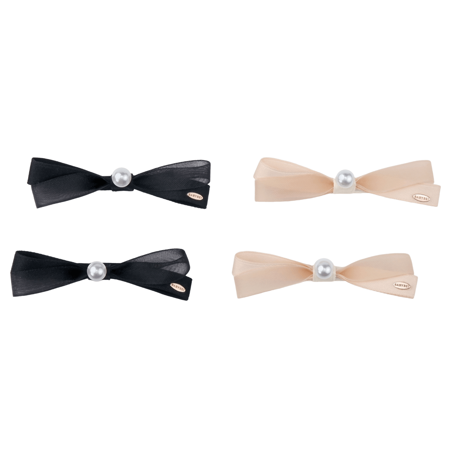 Ribbon Pearl Medium Hair Clips (Organza Bow & 1 Bead)