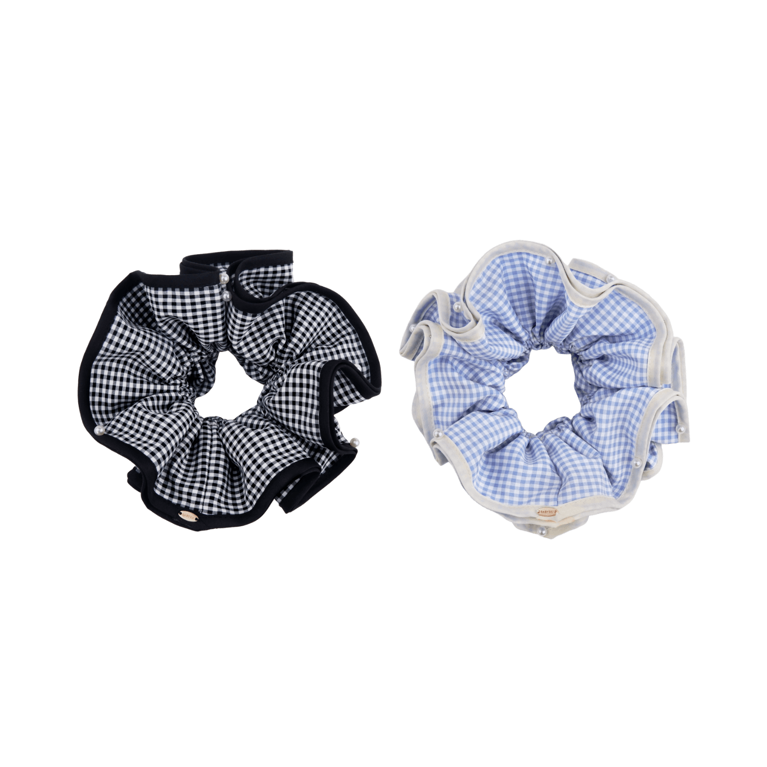 Plaid Pearl Extra Large Scrunchie (4 Layered & Scattered Beads)