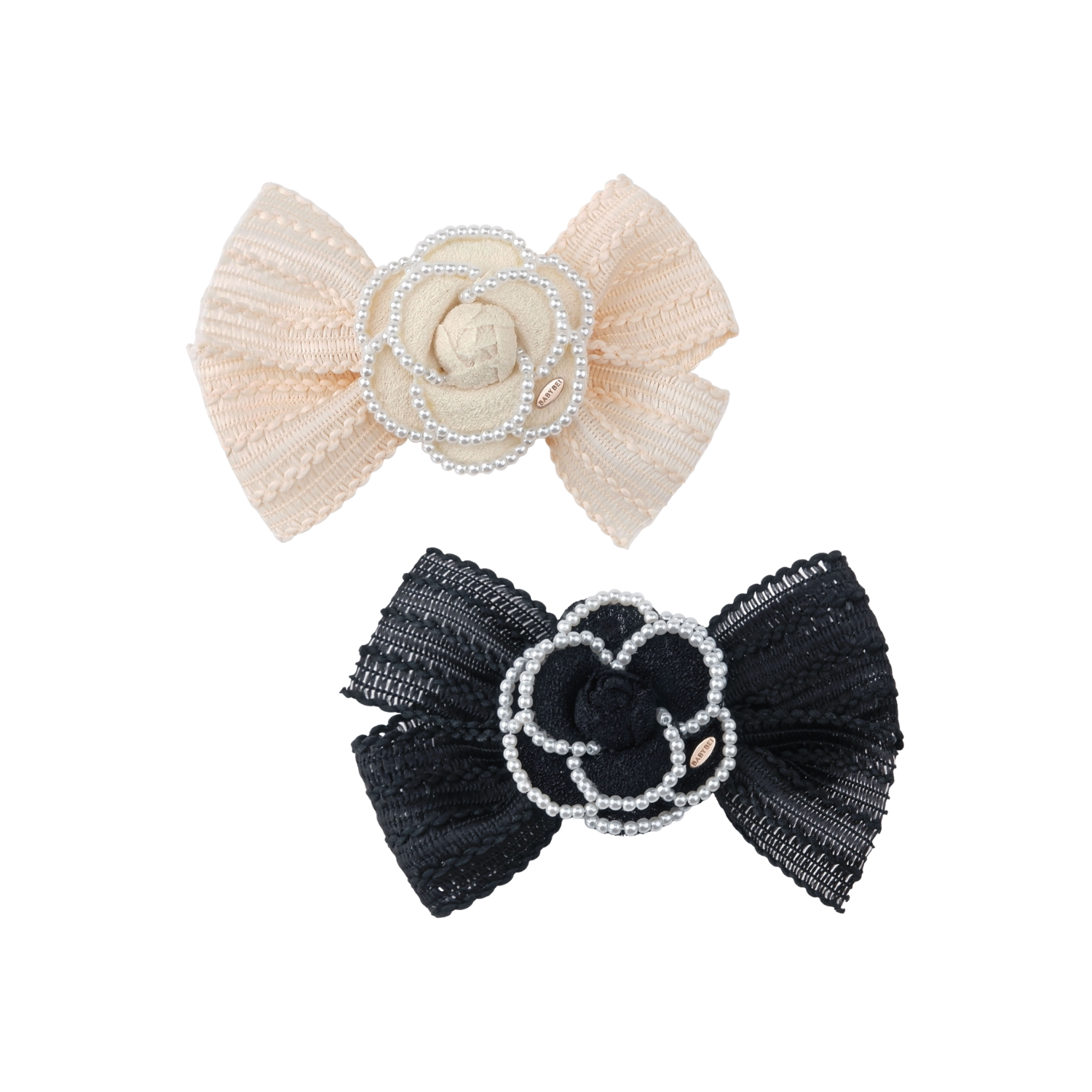 Camellia Pearl Large Hair Clip (Lace Bow & Beaded Edge)