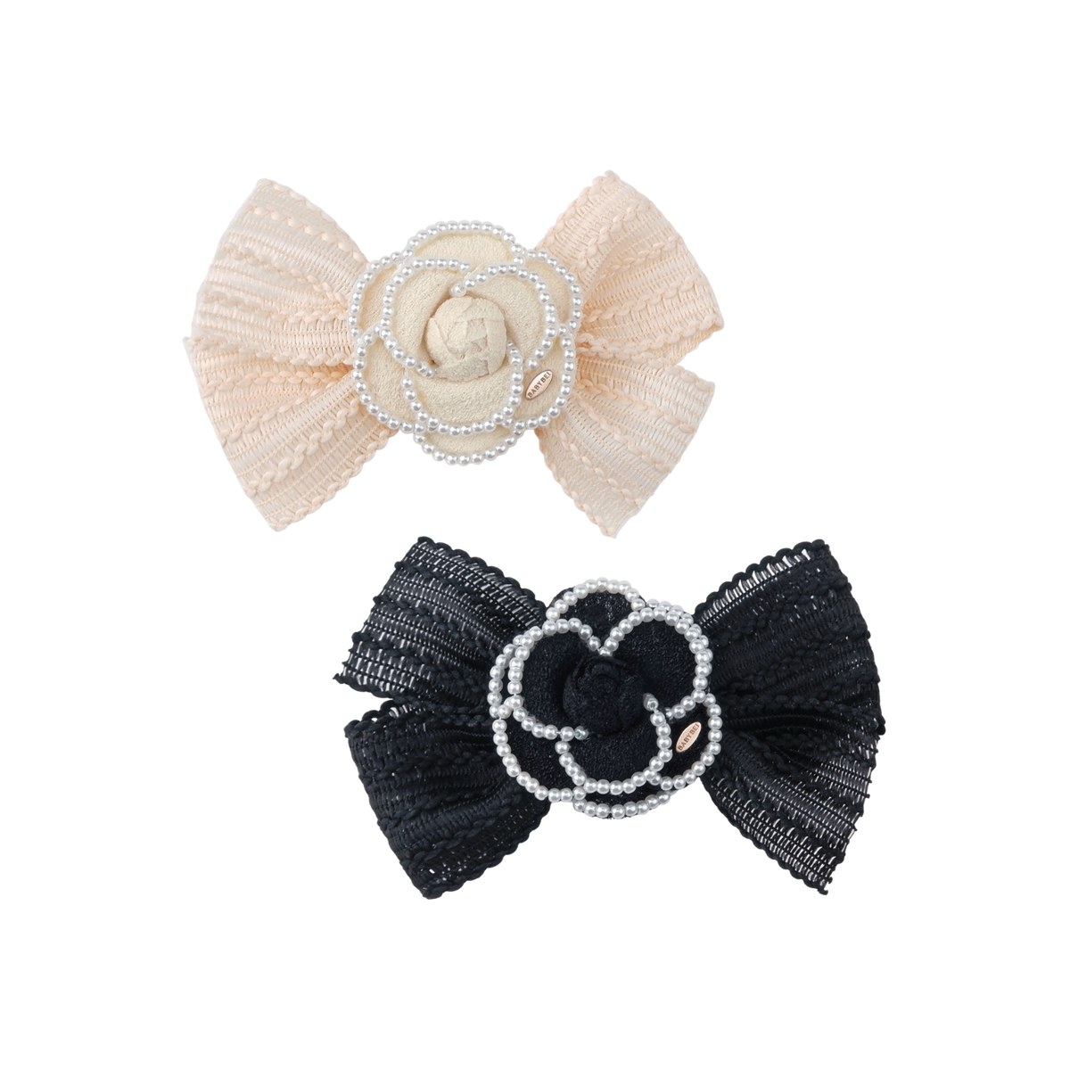 Camellia Pearl Large Hair Clip (Lace Bow & Beaded Edge)