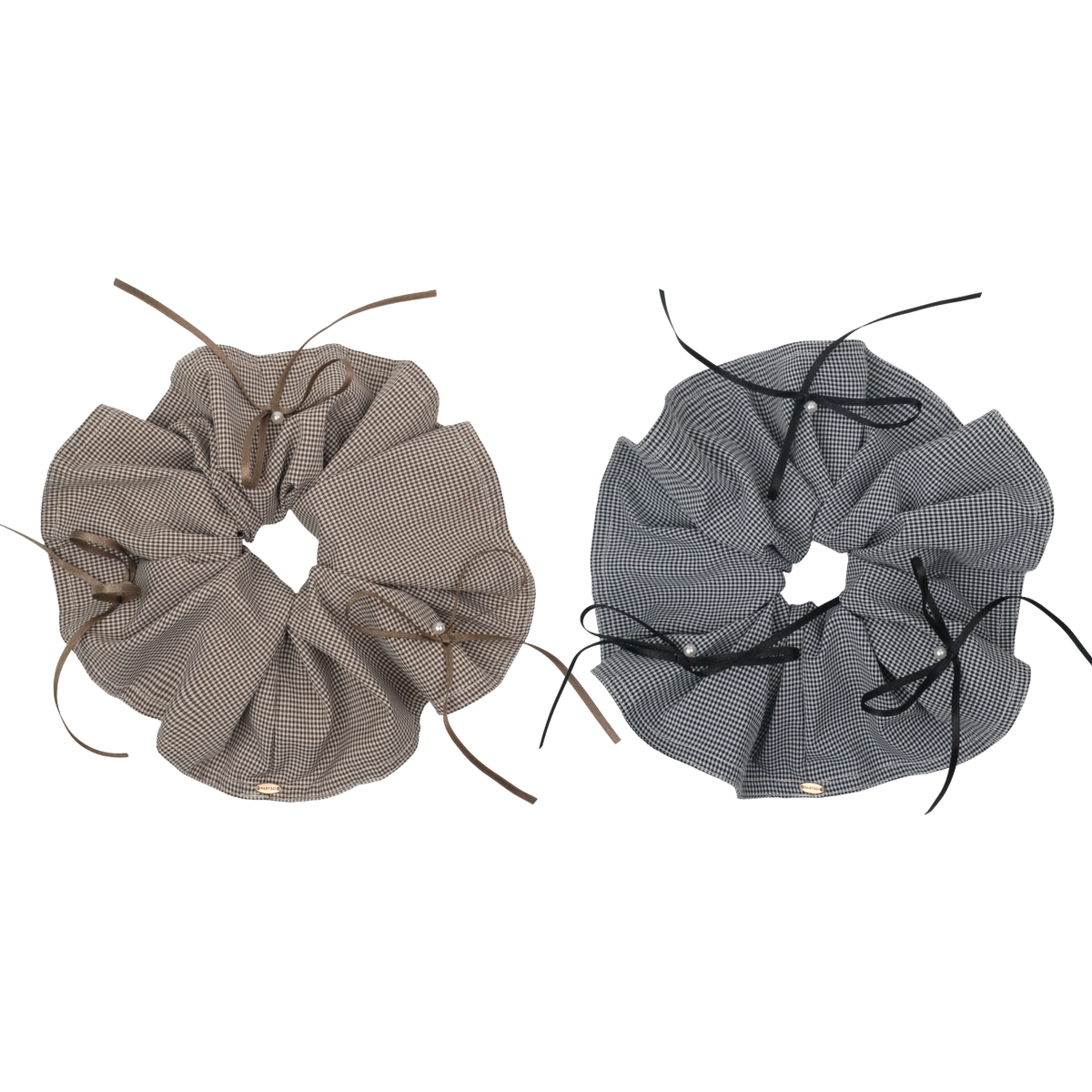 Plaid Pearl Extra Large Scrunchie (3 Bows & 3 Beads)