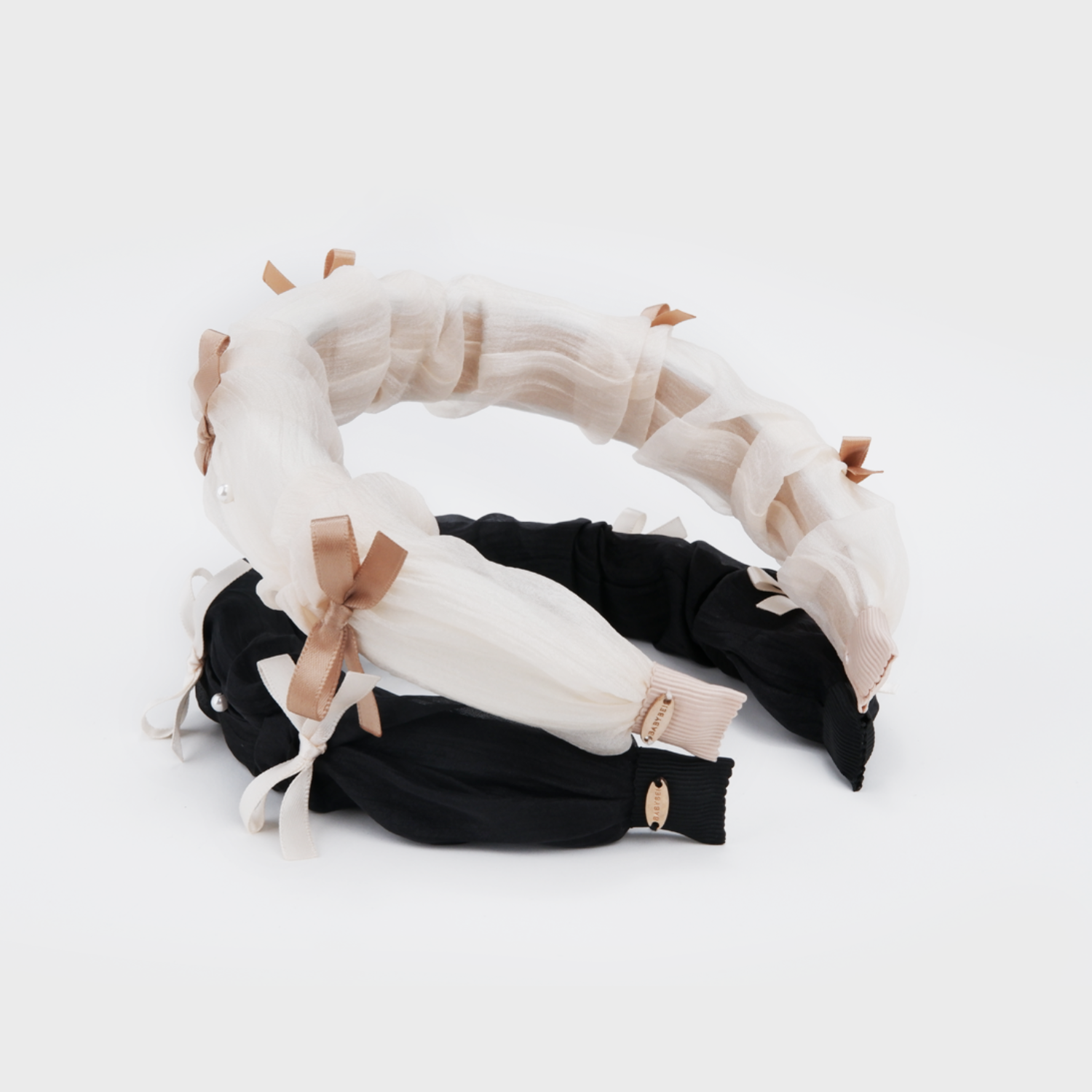 Moonlight Organza Pearl Wide Headband (Bow & 4 Beads)