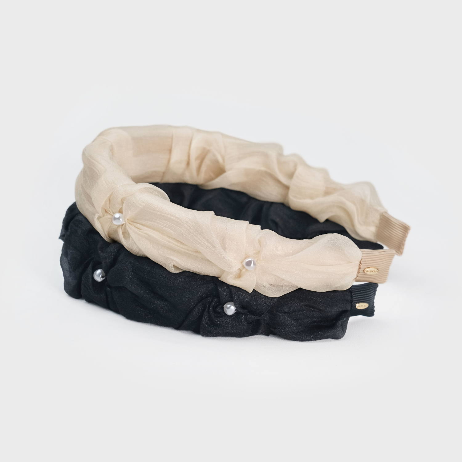 Organza Pearl Wide Headband (Bow & 4 Beads)