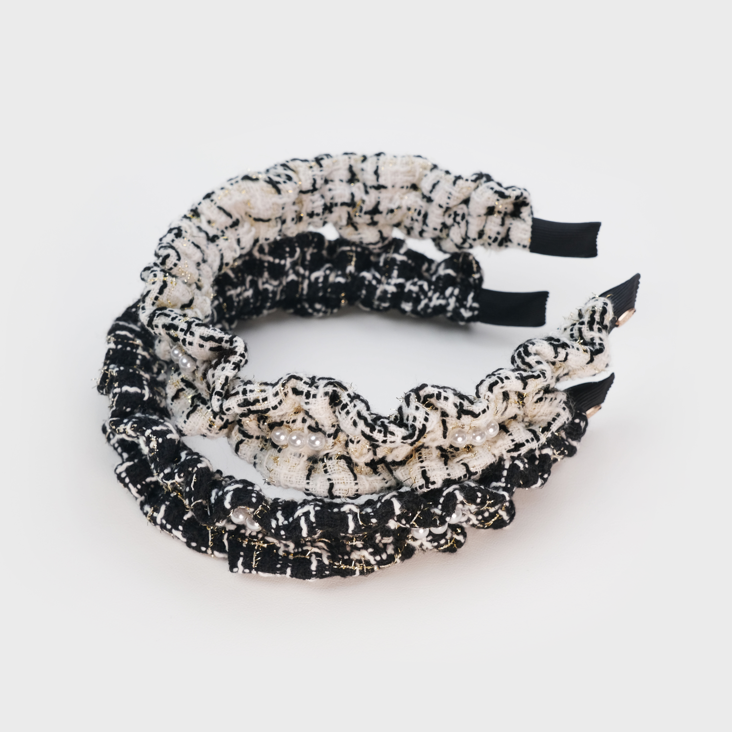 Tweed Pearl Extra Wide Headband (Spaced & 3 Beads)