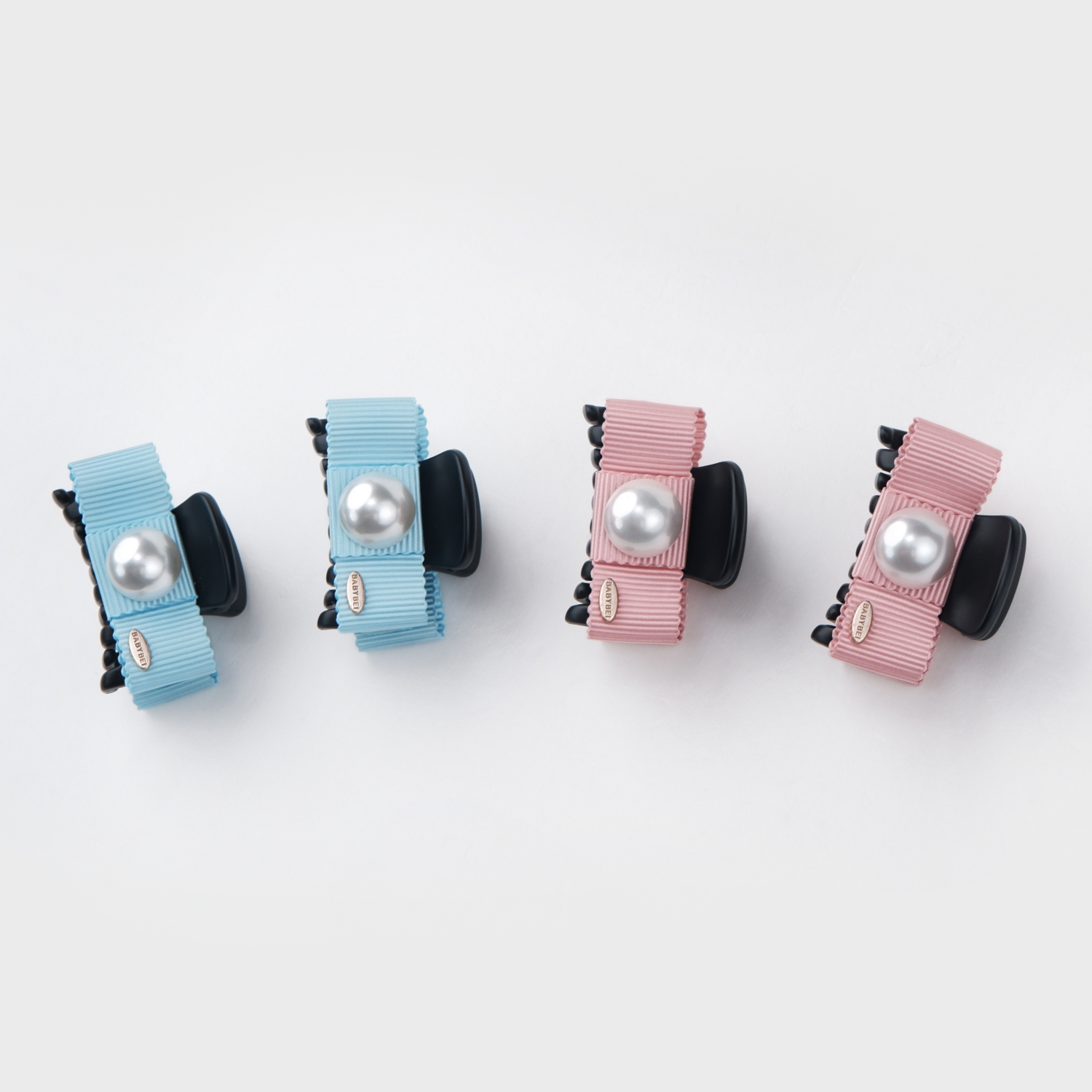 Ribbon Pearl Small Hair Claws (Straight Bow & 1 Bead)