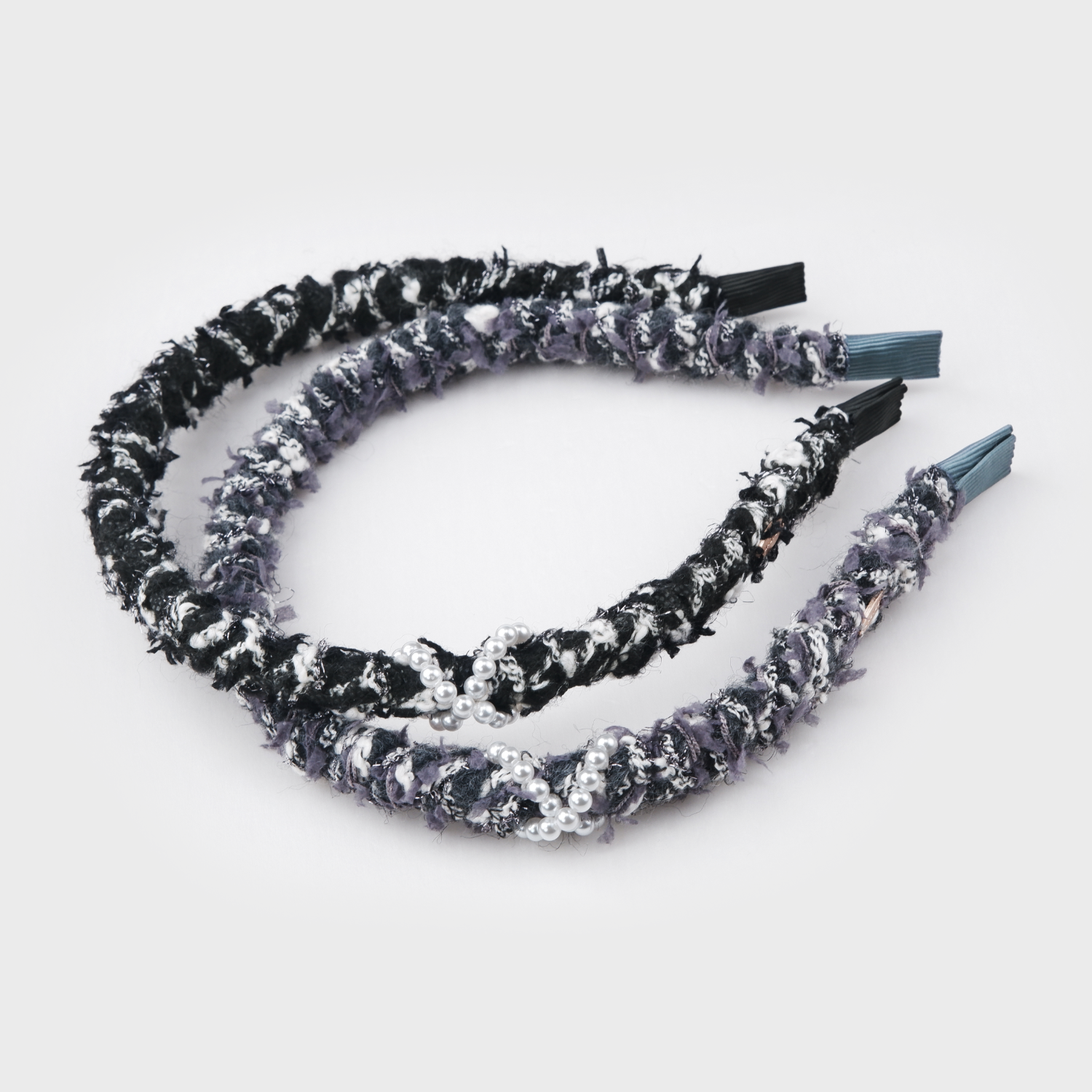 Tweed Pearl Thin Headband (Silver-thread & Cross Beaded)