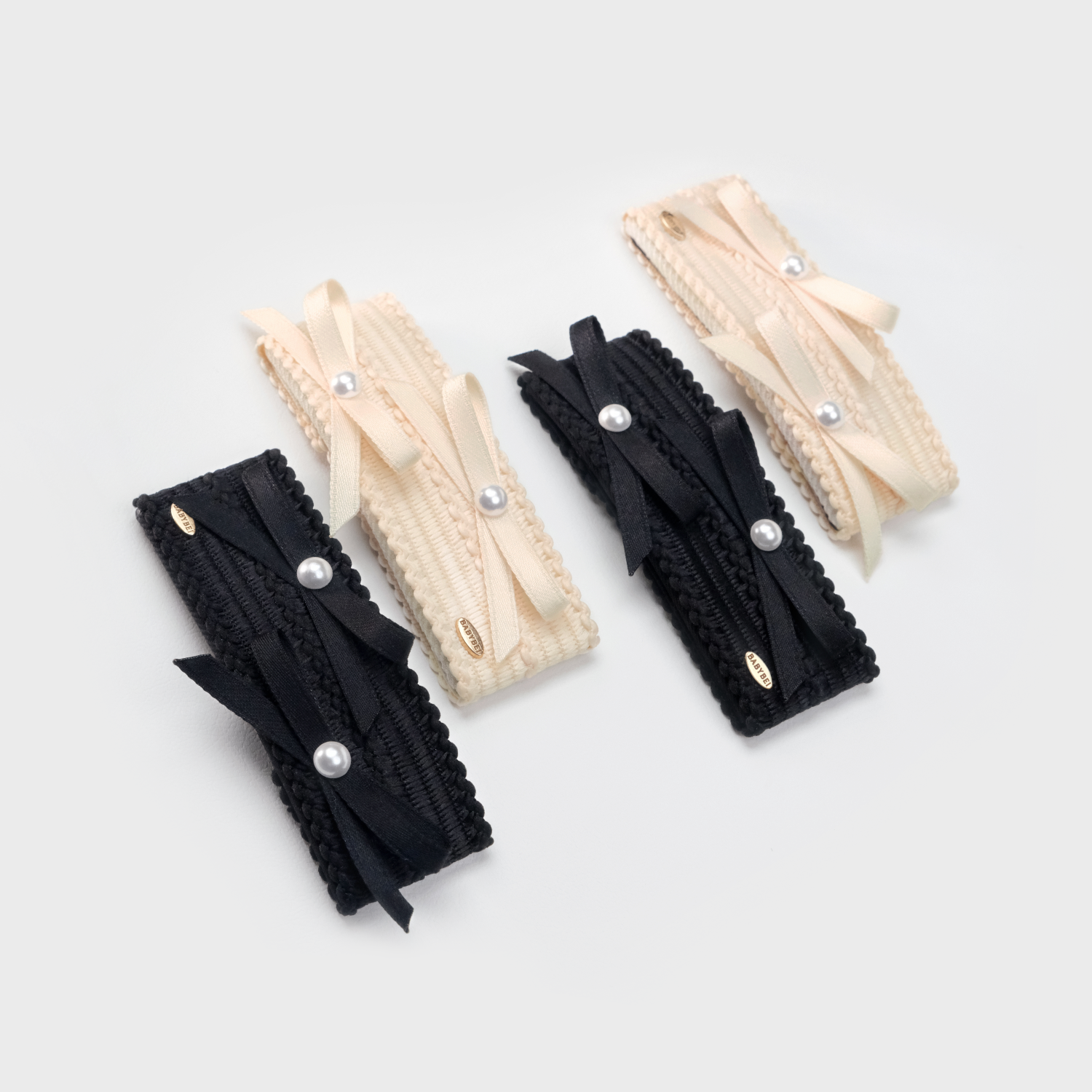 Ribbon Pearl Medium Snap Clips (2 Bows & 2 Beads)