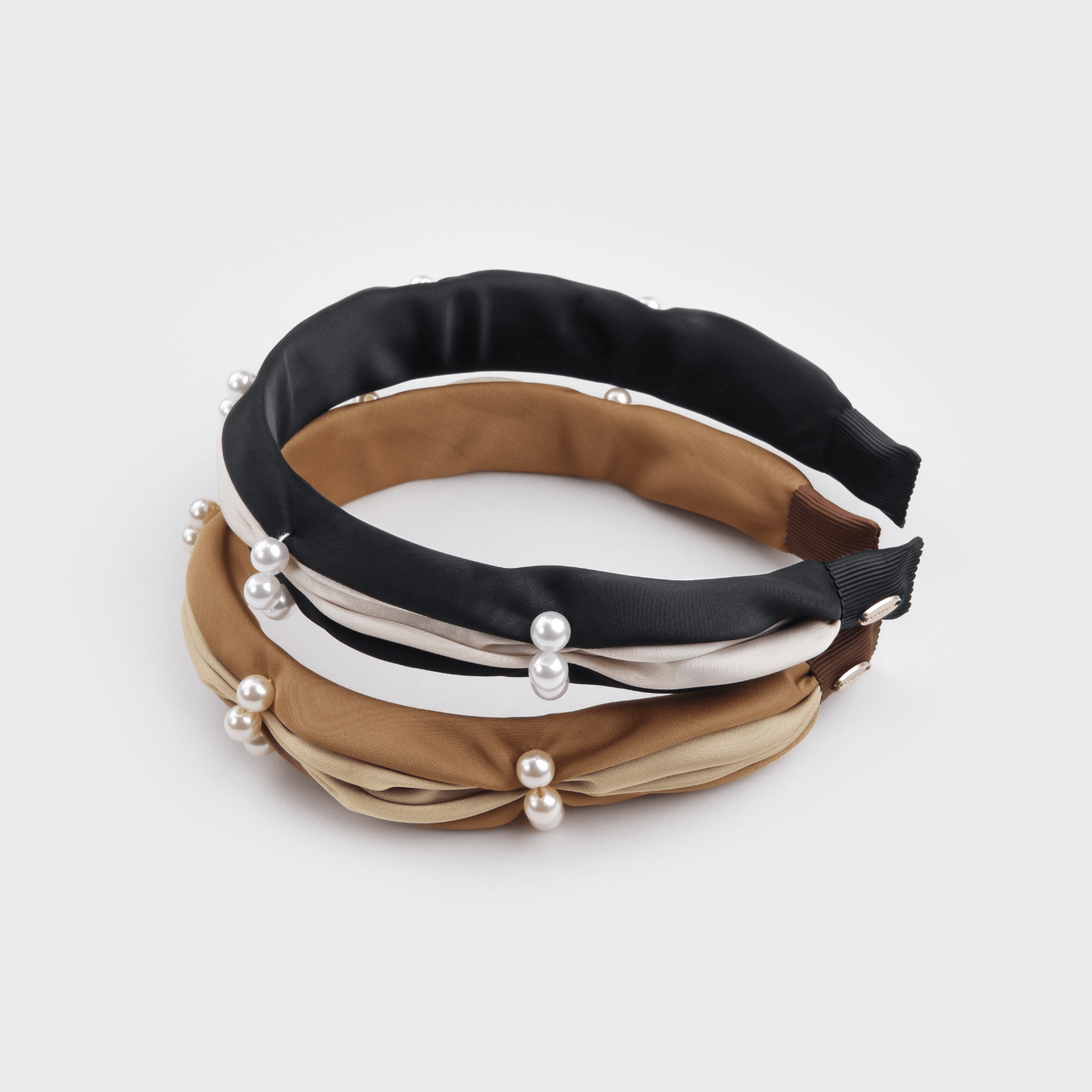 Satin Pearl Wide Headband (Color-blocked & 3 Beads)