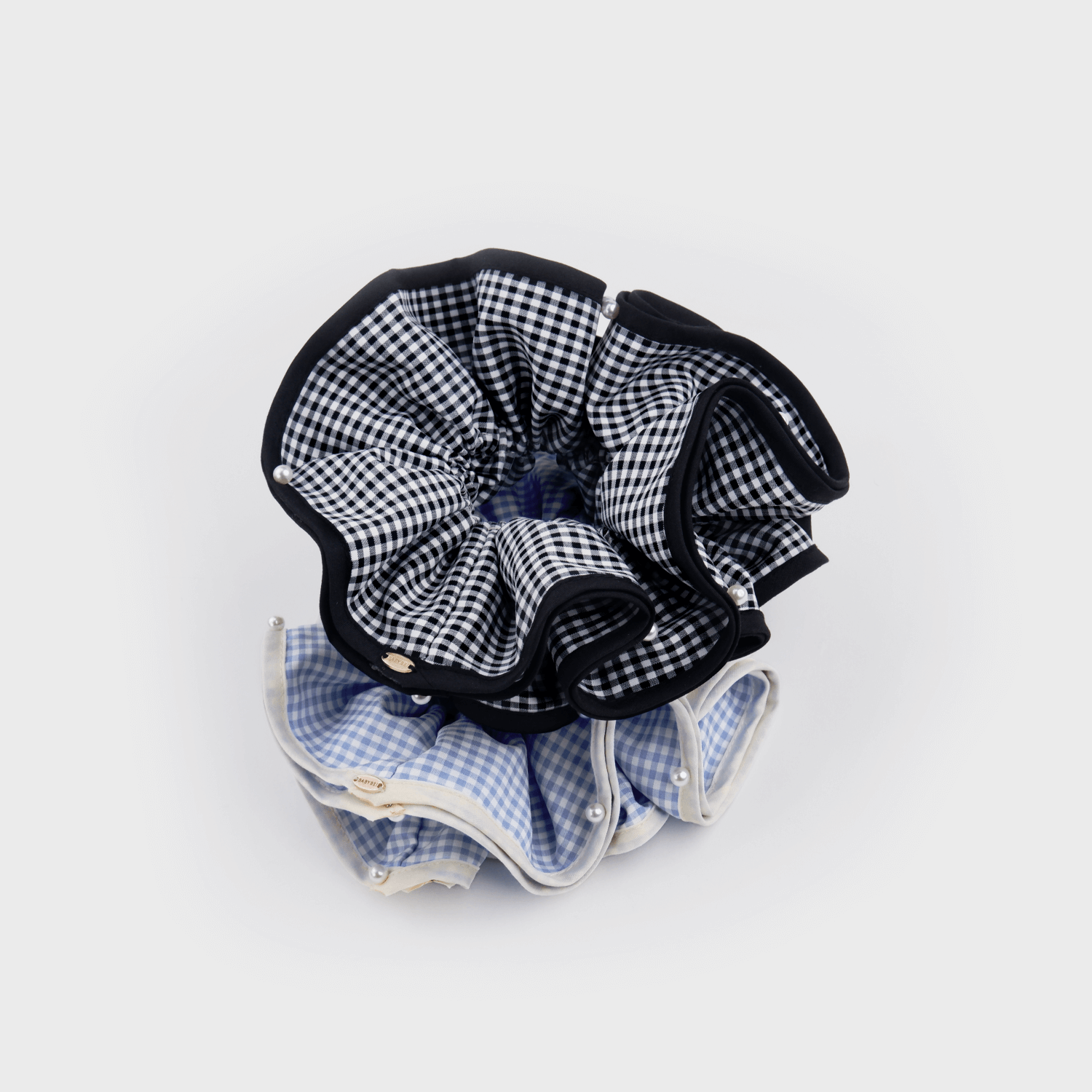 Plaid Pearl Extra Large Scrunchie (4 Layered & Scattered Beads)