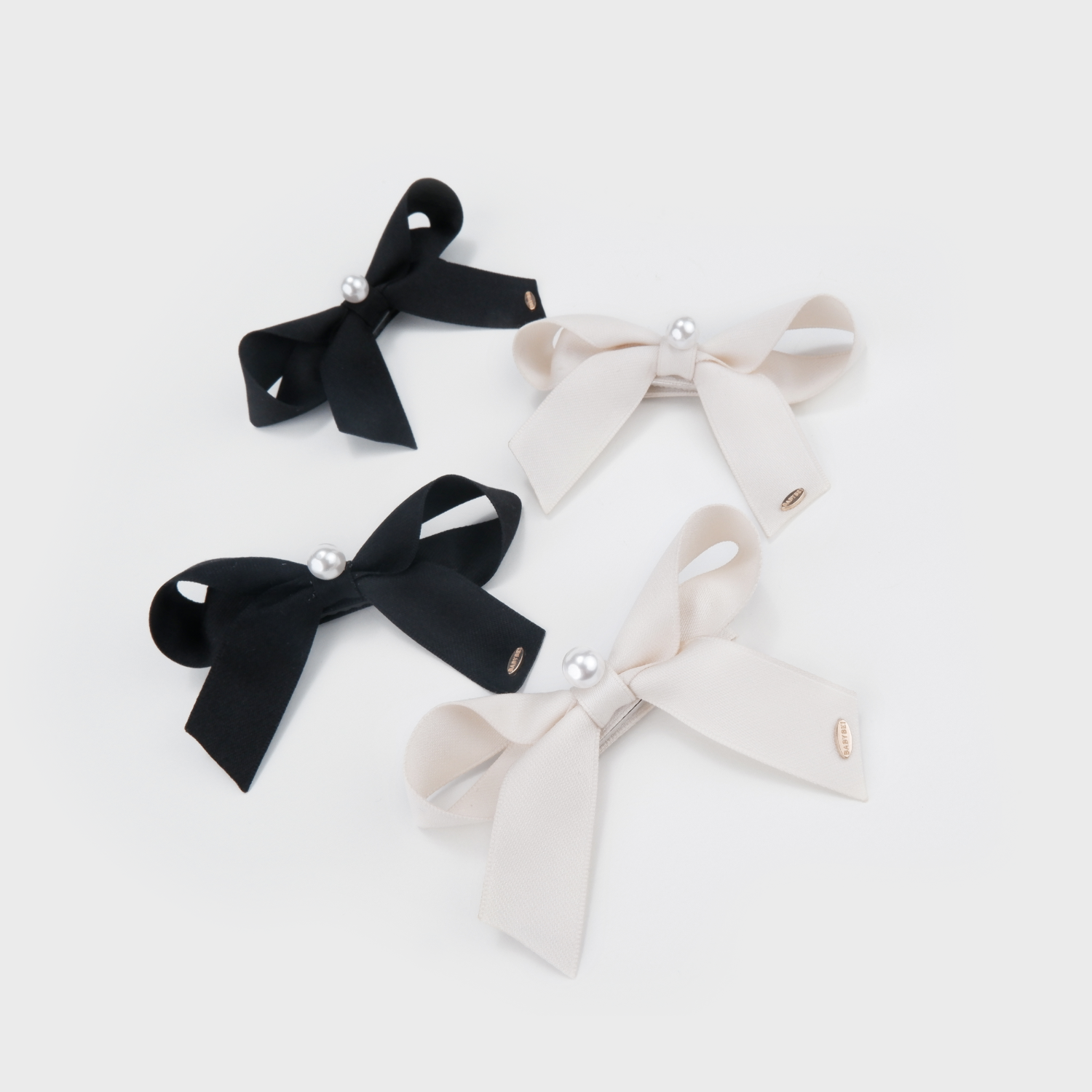 Ribbon Pearl Large Hair Clips (Bow & 1 Bead)
