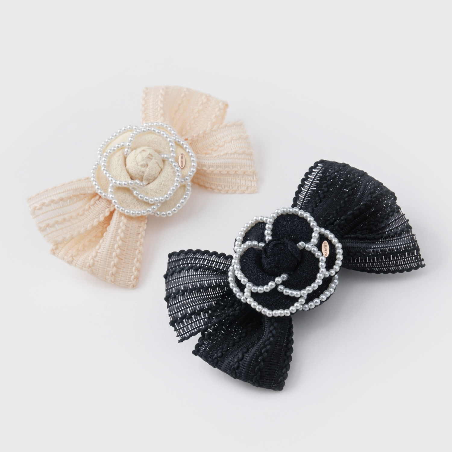 Camellia Pearl Large Hair Clip (Lace Bow & Beaded Edge)