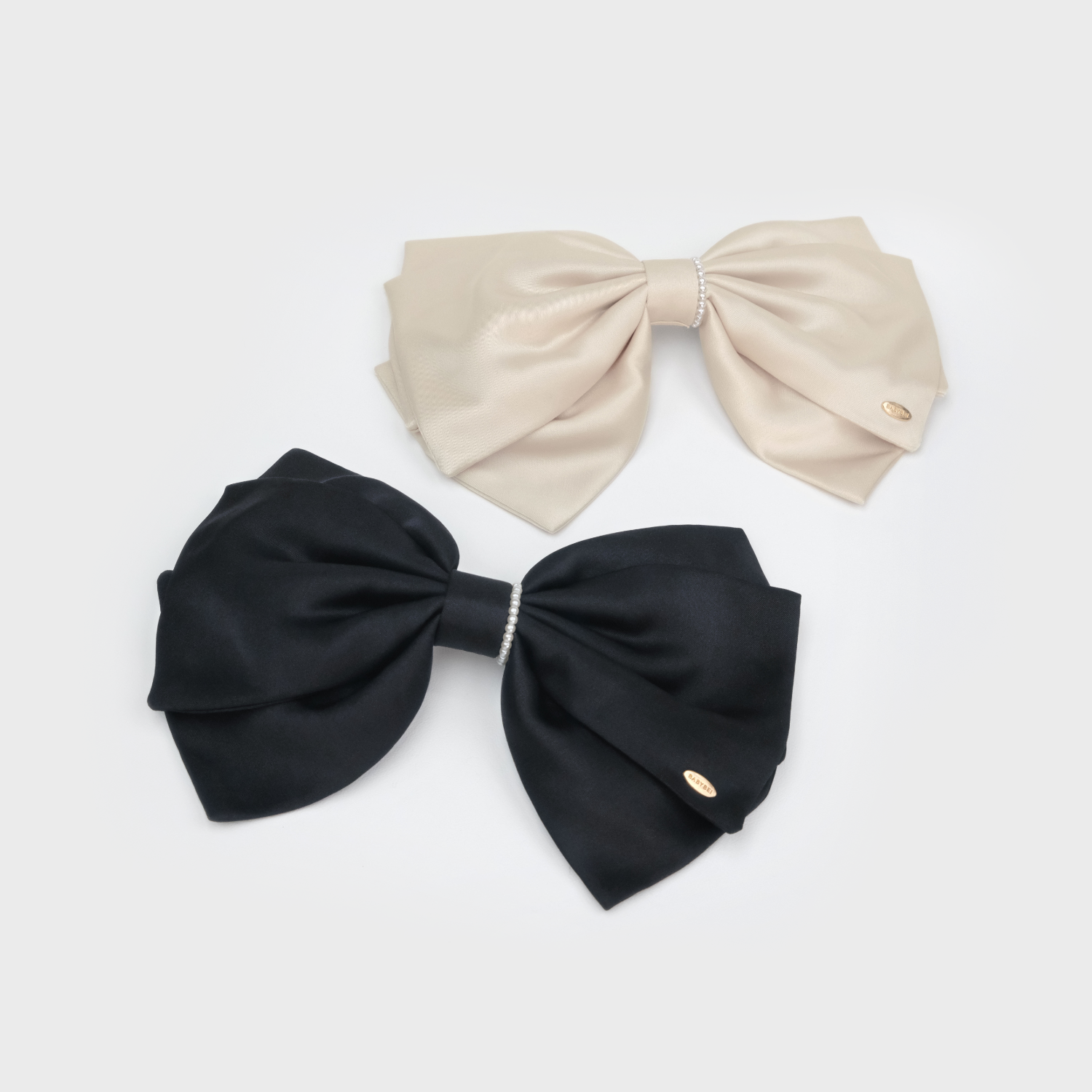 Satin Pearl Large Hair Barrette (3 Layers & Beaded)