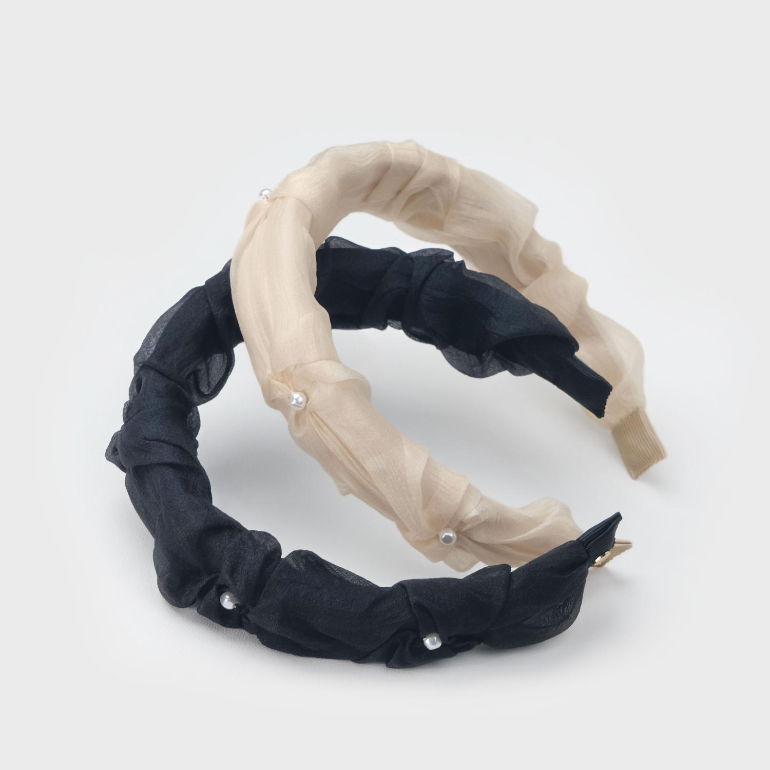 Organza Pearl Wide Headband (Bow & 4 Beads)