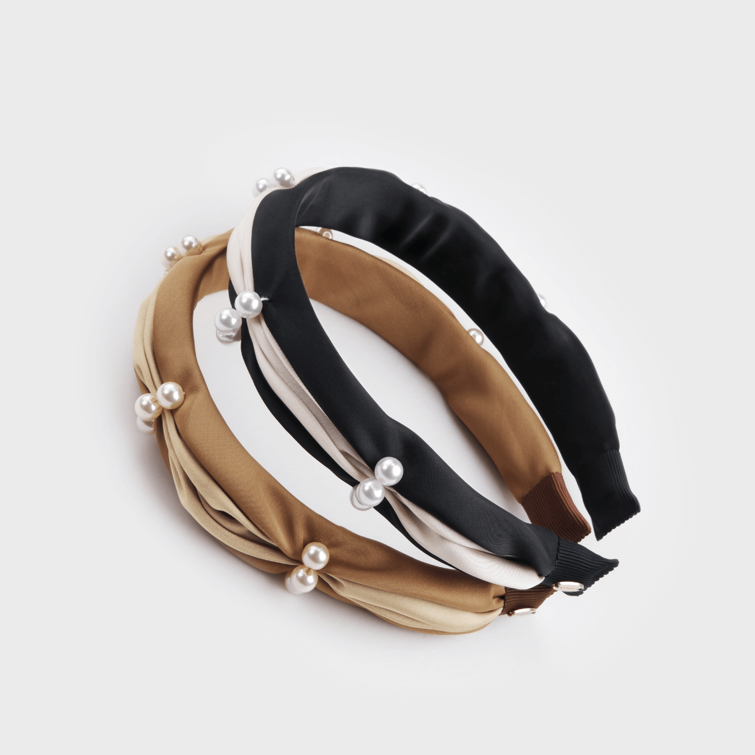 Satin Pearl Wide Headband (Color-blocked & 3 Beads)