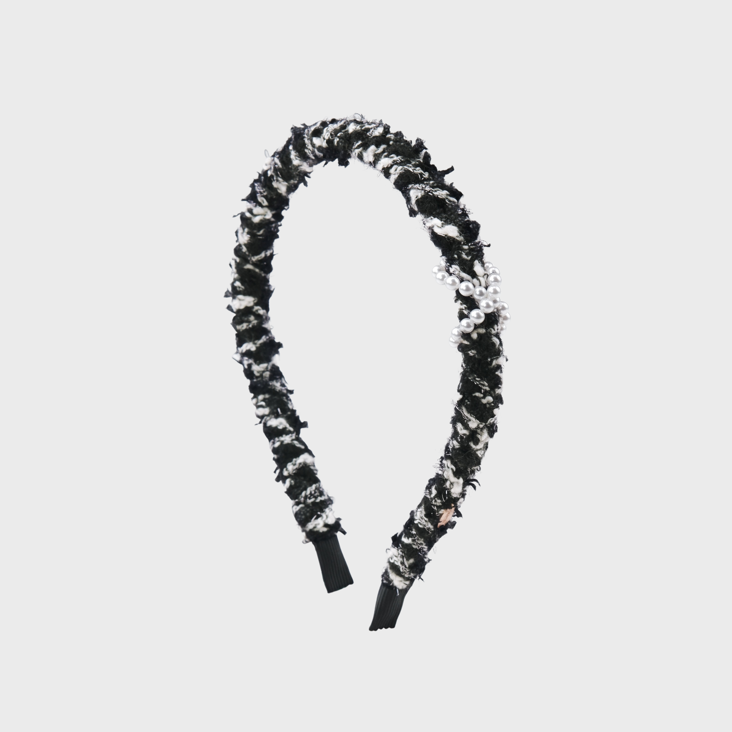 Tweed Pearl Thin Headband (Silver-thread & Cross Beaded)
