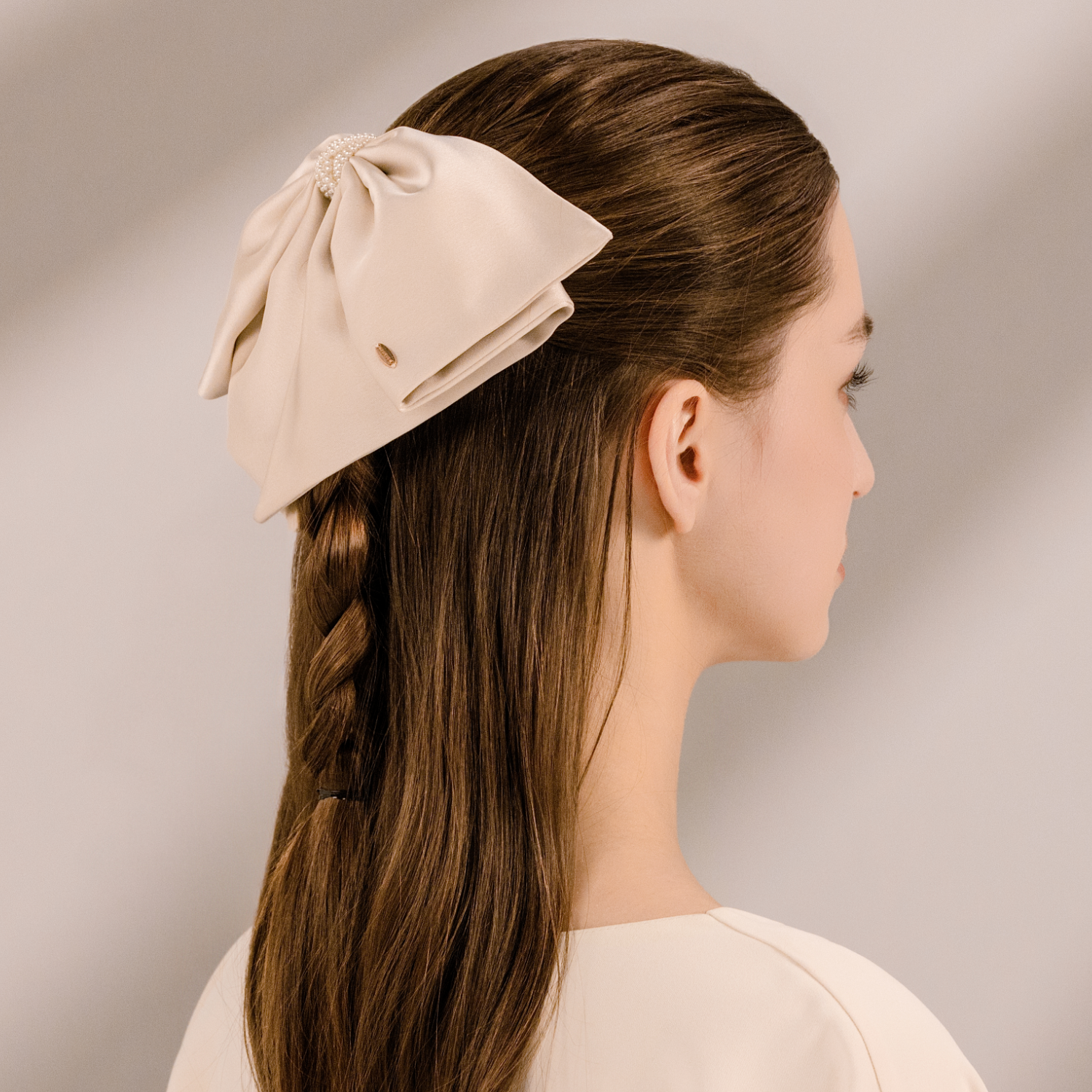 Satin Pearl Large Hair Barrette (Folded & 8 Strands)