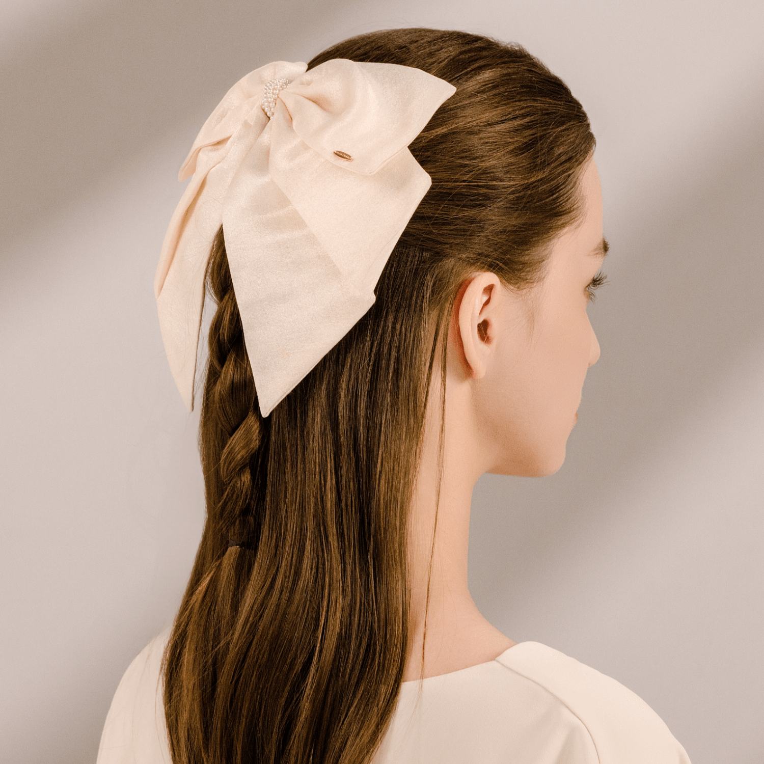 Satin Pearl Extra Large Hair Barrette (Shimmering & Wrapped)