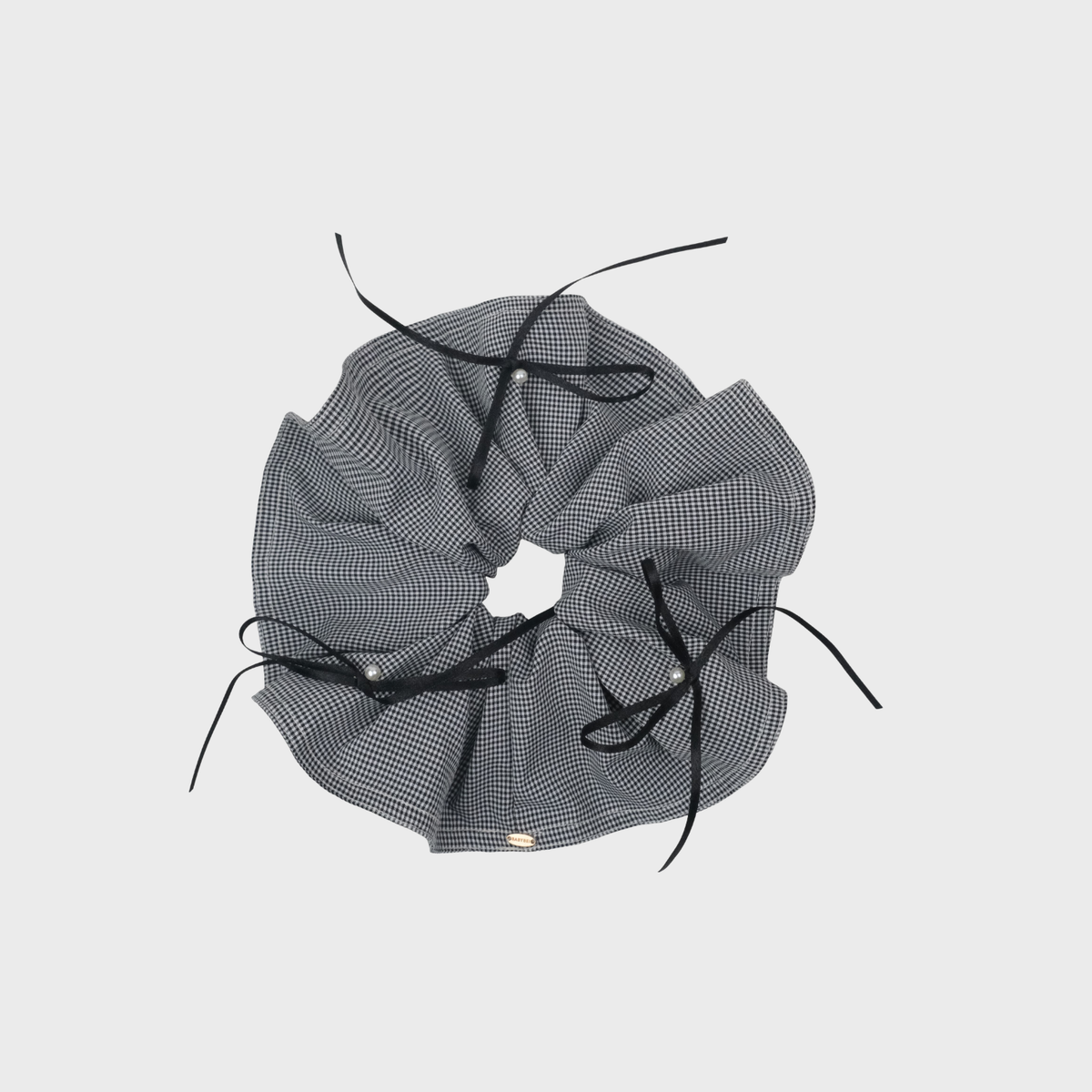 Plaid Pearl Extra Large Scrunchie (3 Bows & 3 Beads)