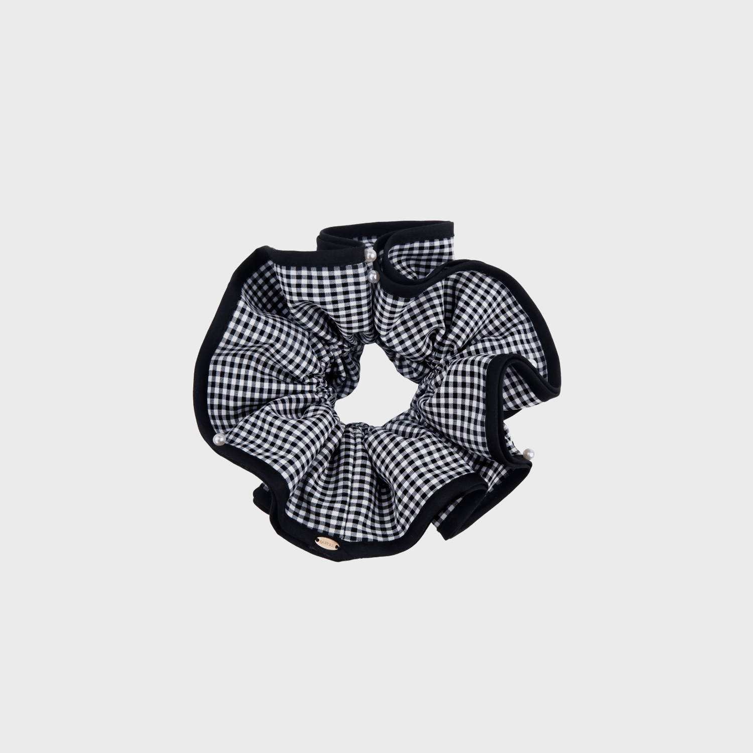 Plaid Pearl Extra Large Scrunchie (4 Layered & Scattered Beads)