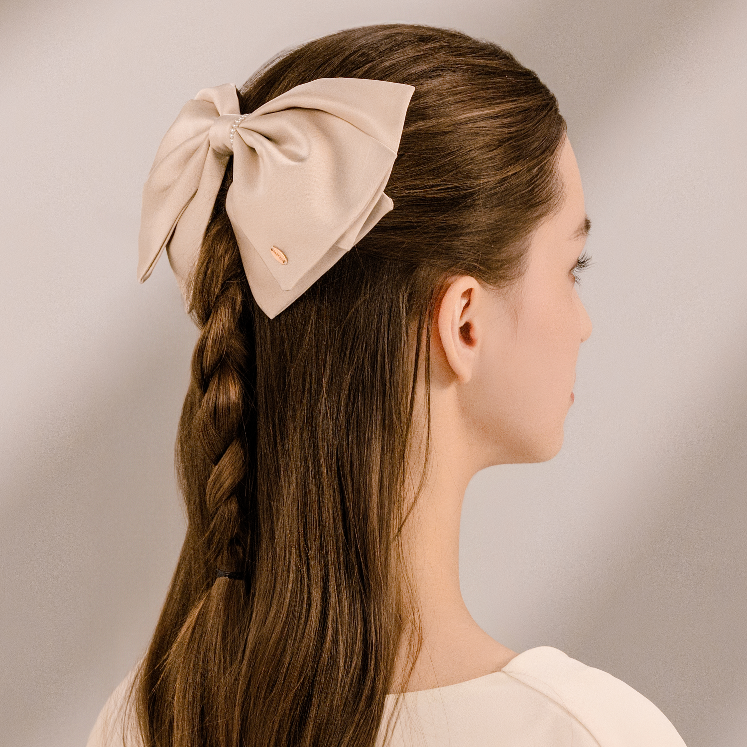 Satin Pearl Large Hair Barrette (3 Layers & Beaded)