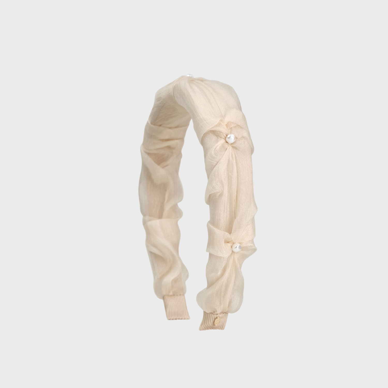 Organza Pearl Wide Headband (Bow & 4 Beads)