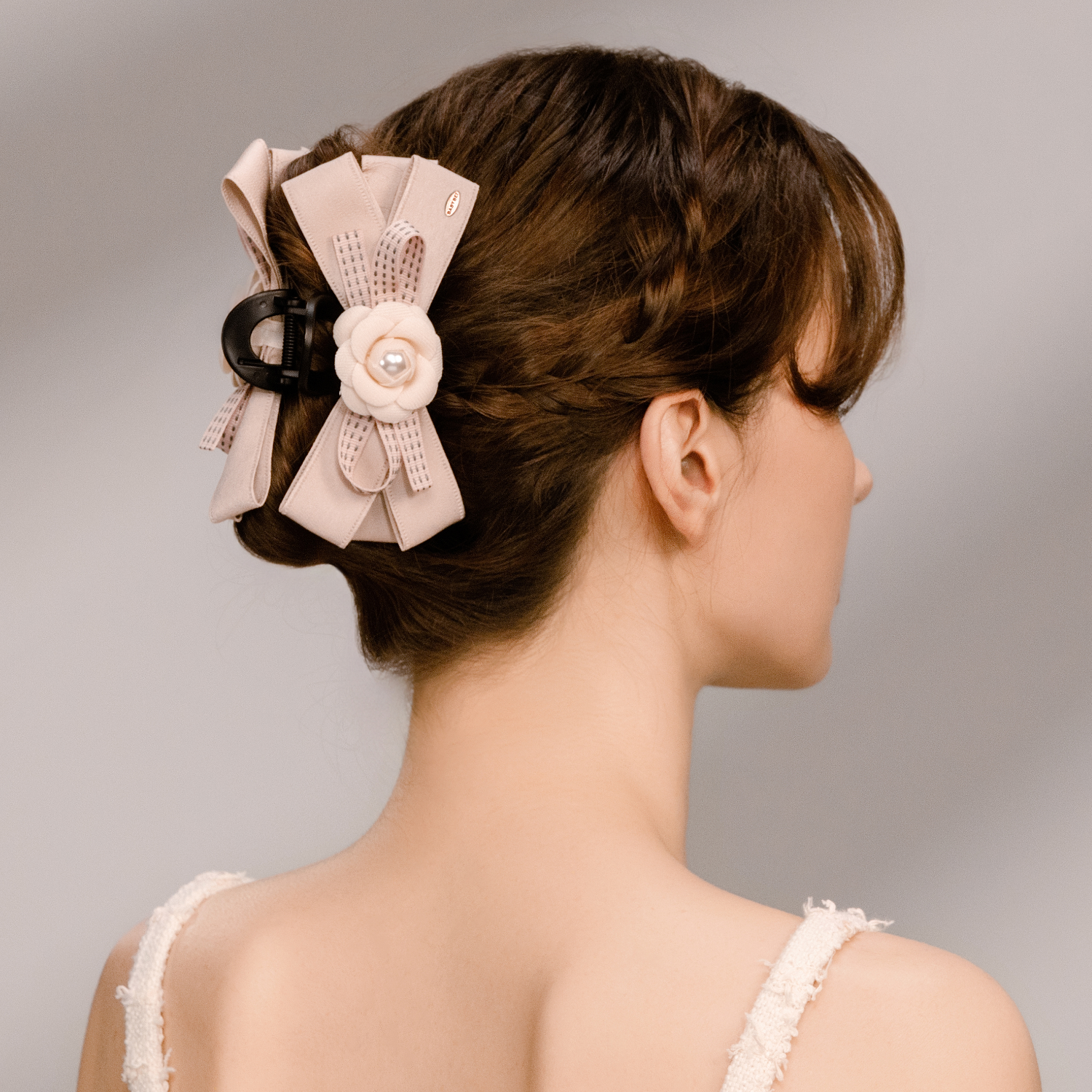 Camellia Pearl Extra Large Hair Claw (4 Layered Bow & Wrapped Bead)