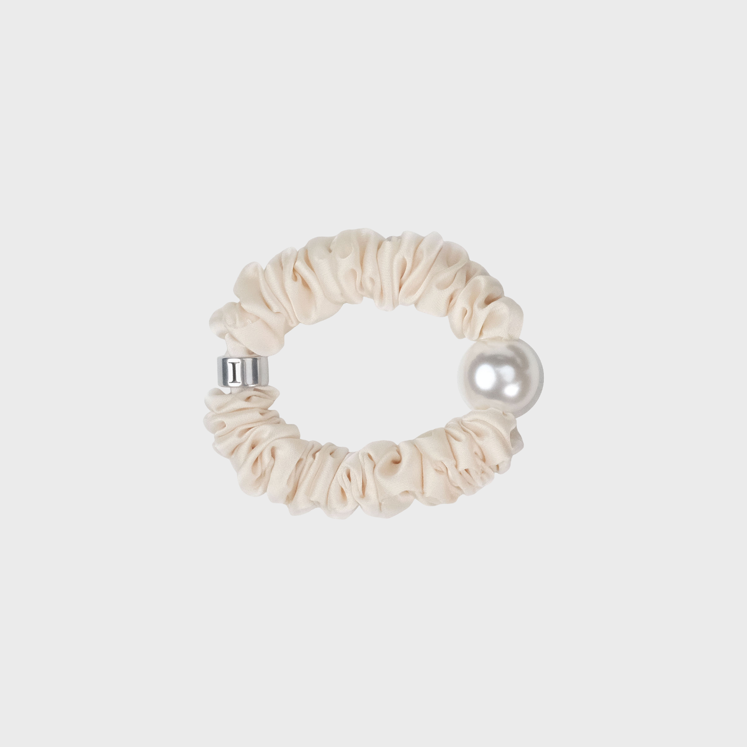 Satin Pearl Small Scrunchie (Ring Letter & 1 Bead)