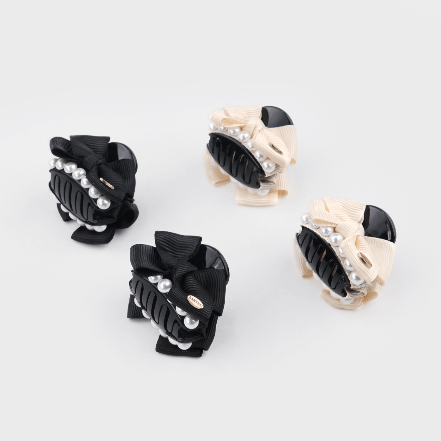 Ribbon Pearl Small Hair Claws (Bow & 7 Beads)