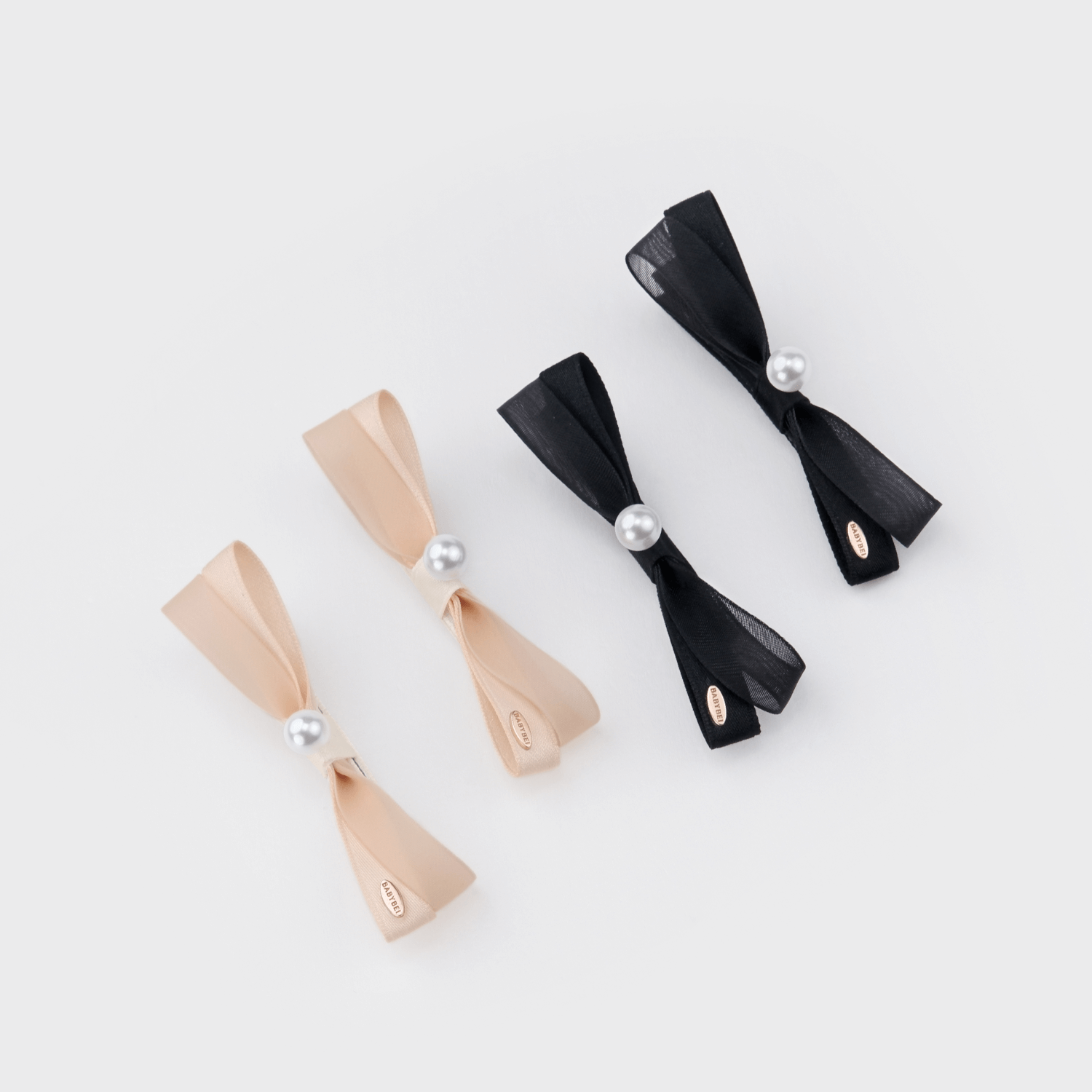 Ribbon Pearl Medium Hair Clips (Organza Bow & 1 Bead)
