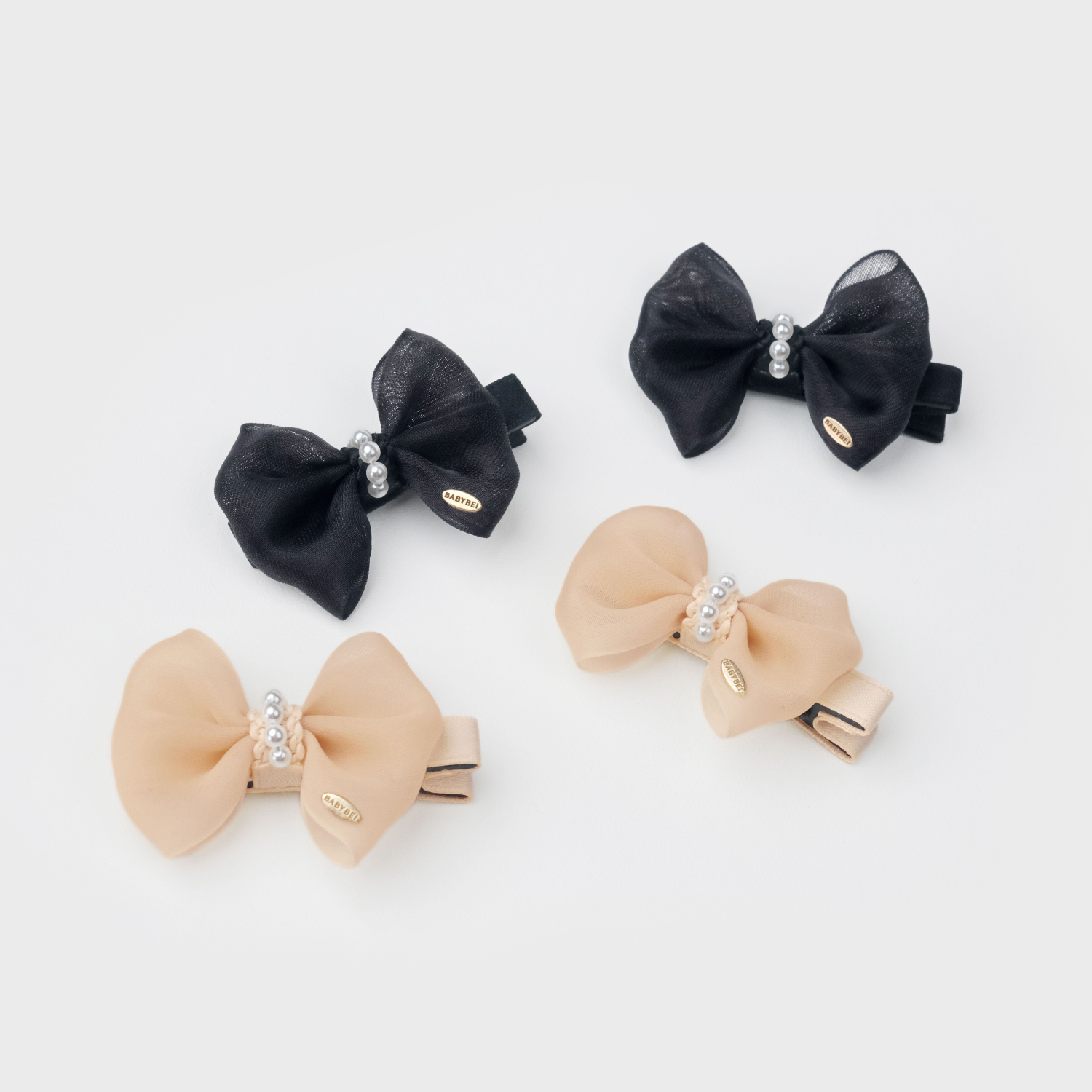 Organza Pearl Medium Hair Clips (1 Bow & 1 Strand)