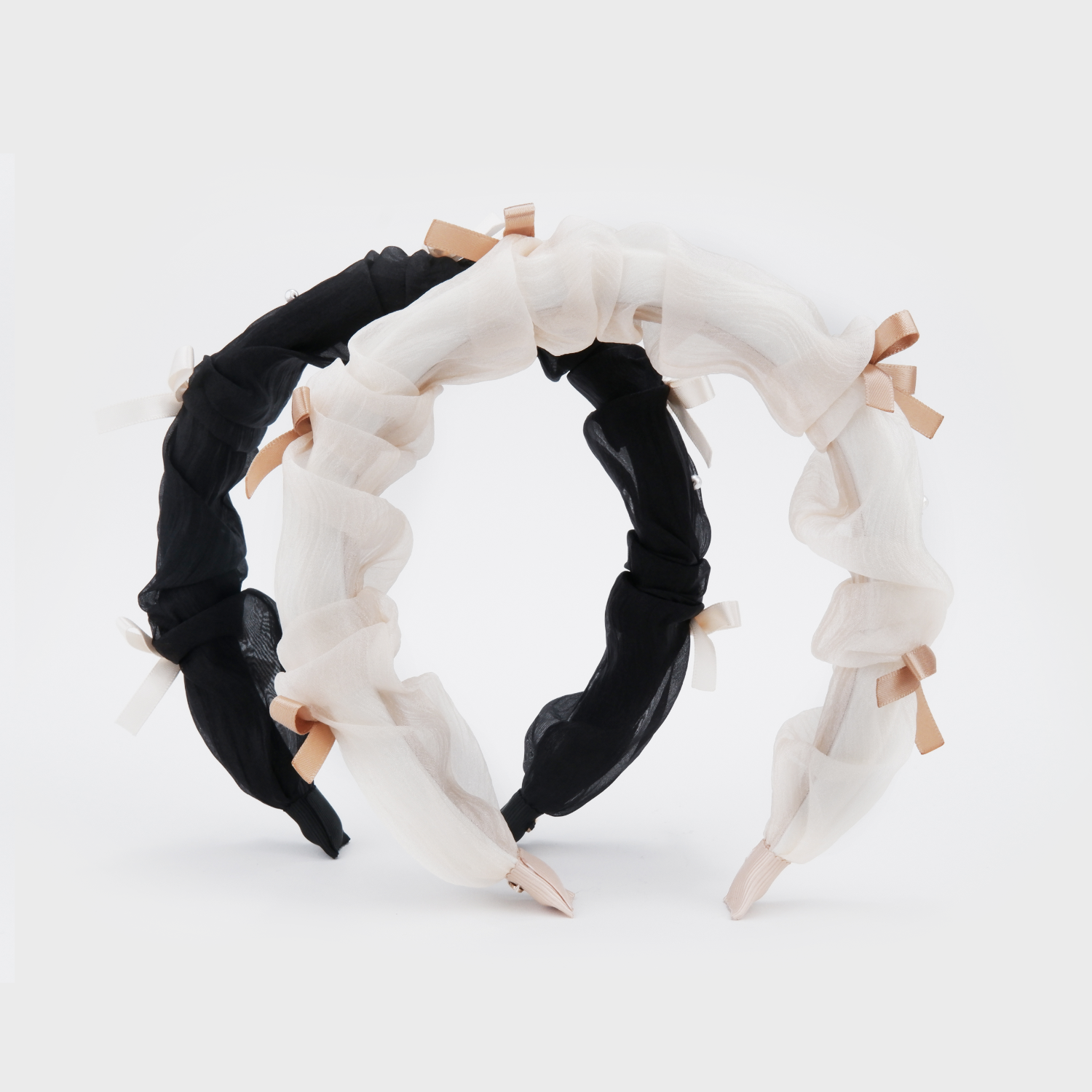 Moonlight Organza Pearl Wide Headband (Bow & 4 Beads)