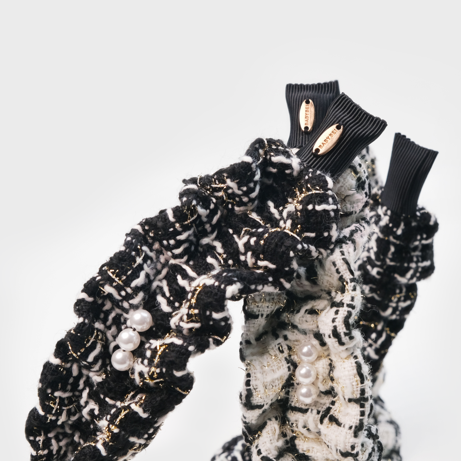 Tweed Pearl Extra Wide Headband (Spaced & 3 Beads)