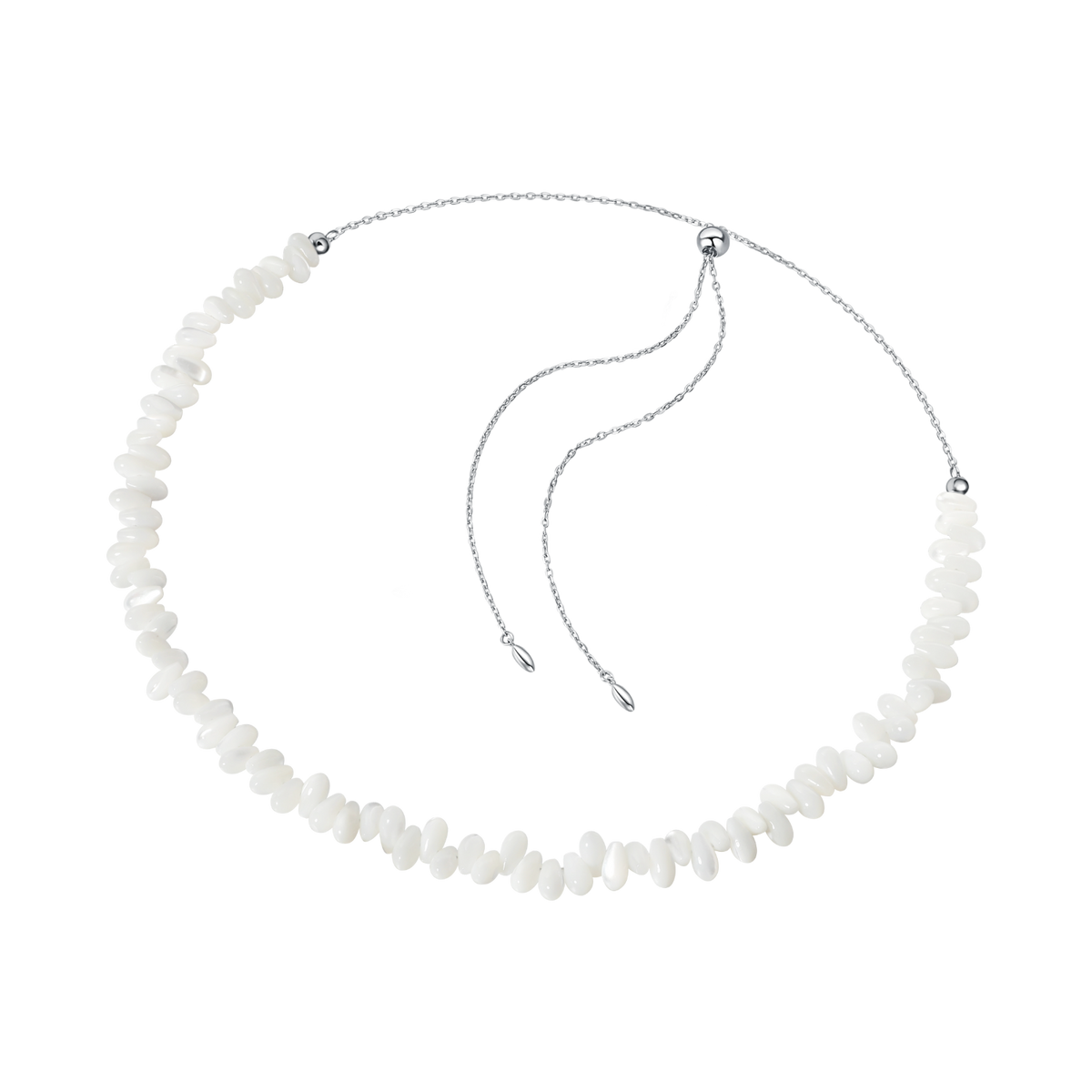 White Dew Beaded Necklace (Staggered)