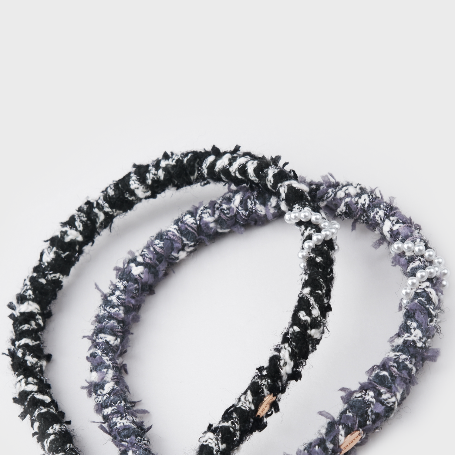 Tweed Pearl Thin Headband (Silver-thread & Cross Beaded)