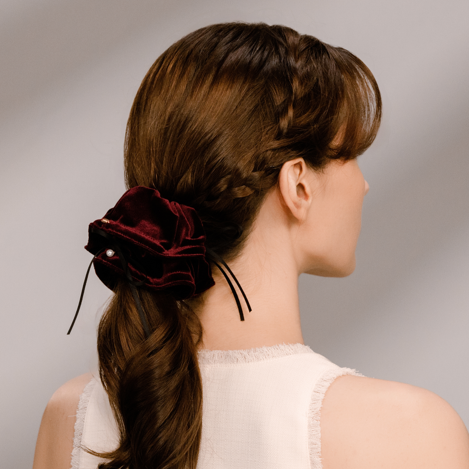 絨絨珍珠大腸髮圈(三蝴蝶三珠)