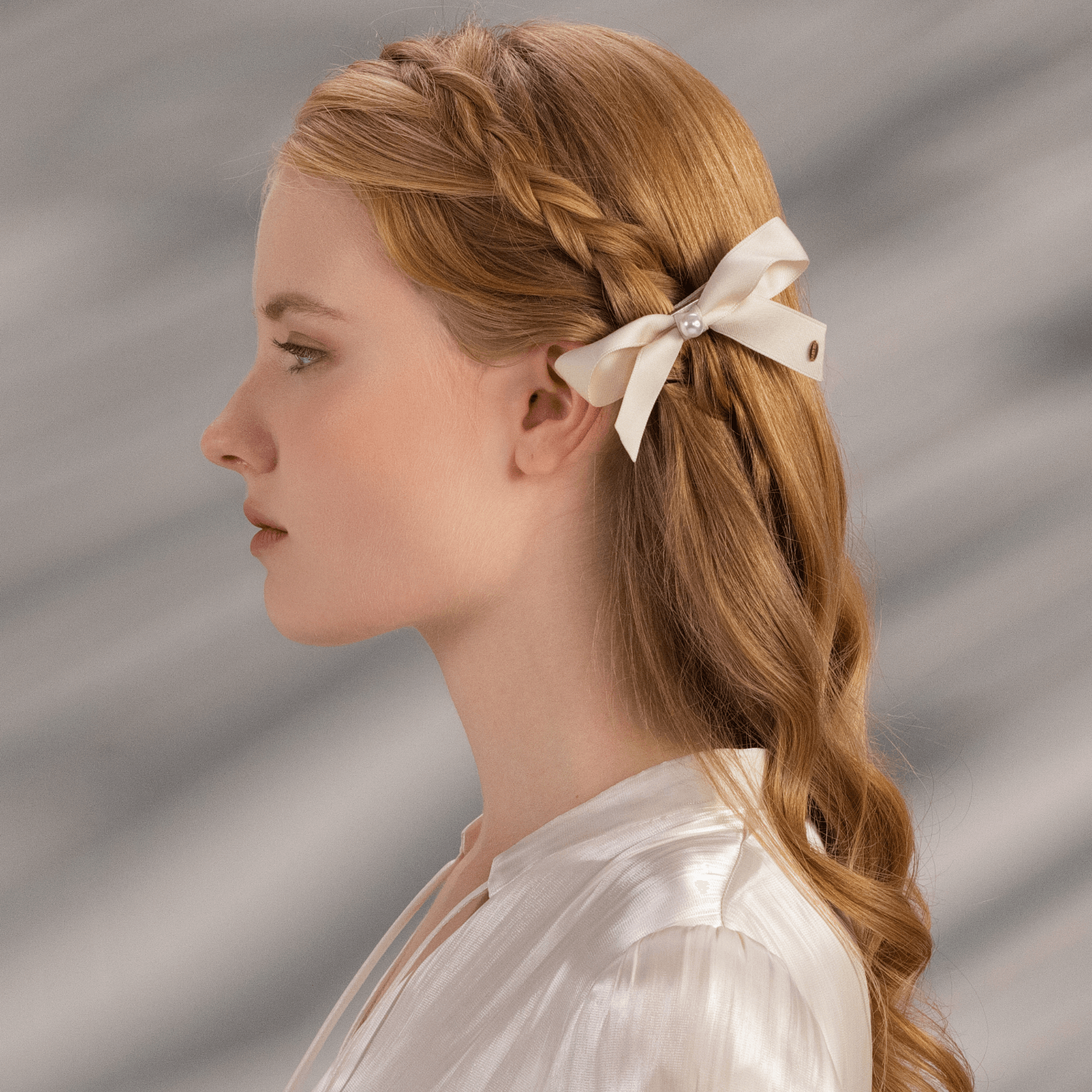 Ribbon Pearl Large Hair Clips (Bow & 1 Bead)