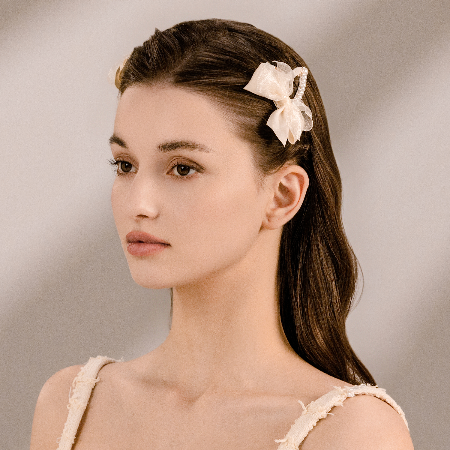 Organza Pearl Large Snap Clips (2 Layered Bow & Row)