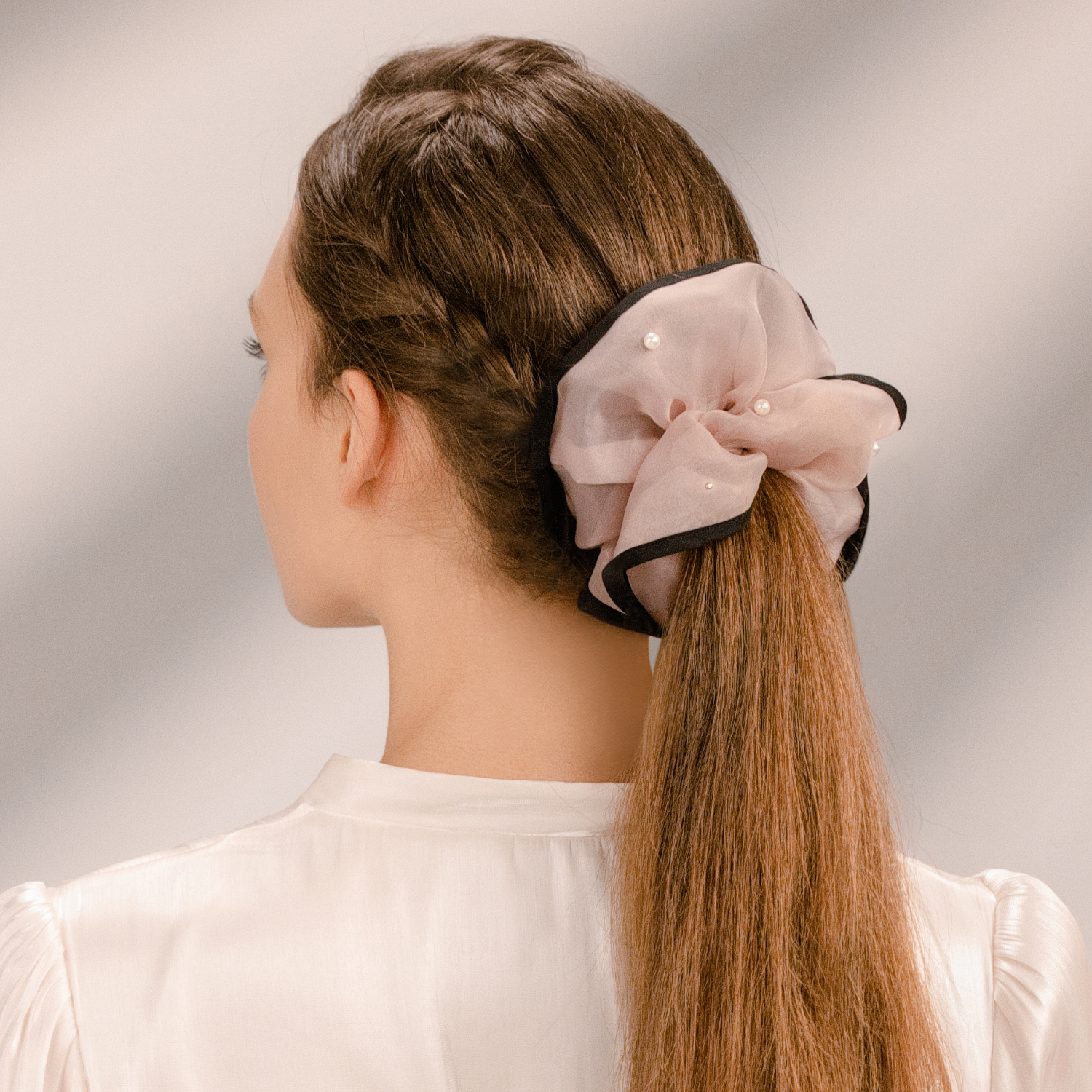 Organza Pearl Large Scrunchie (Color-blocked & Scattered)