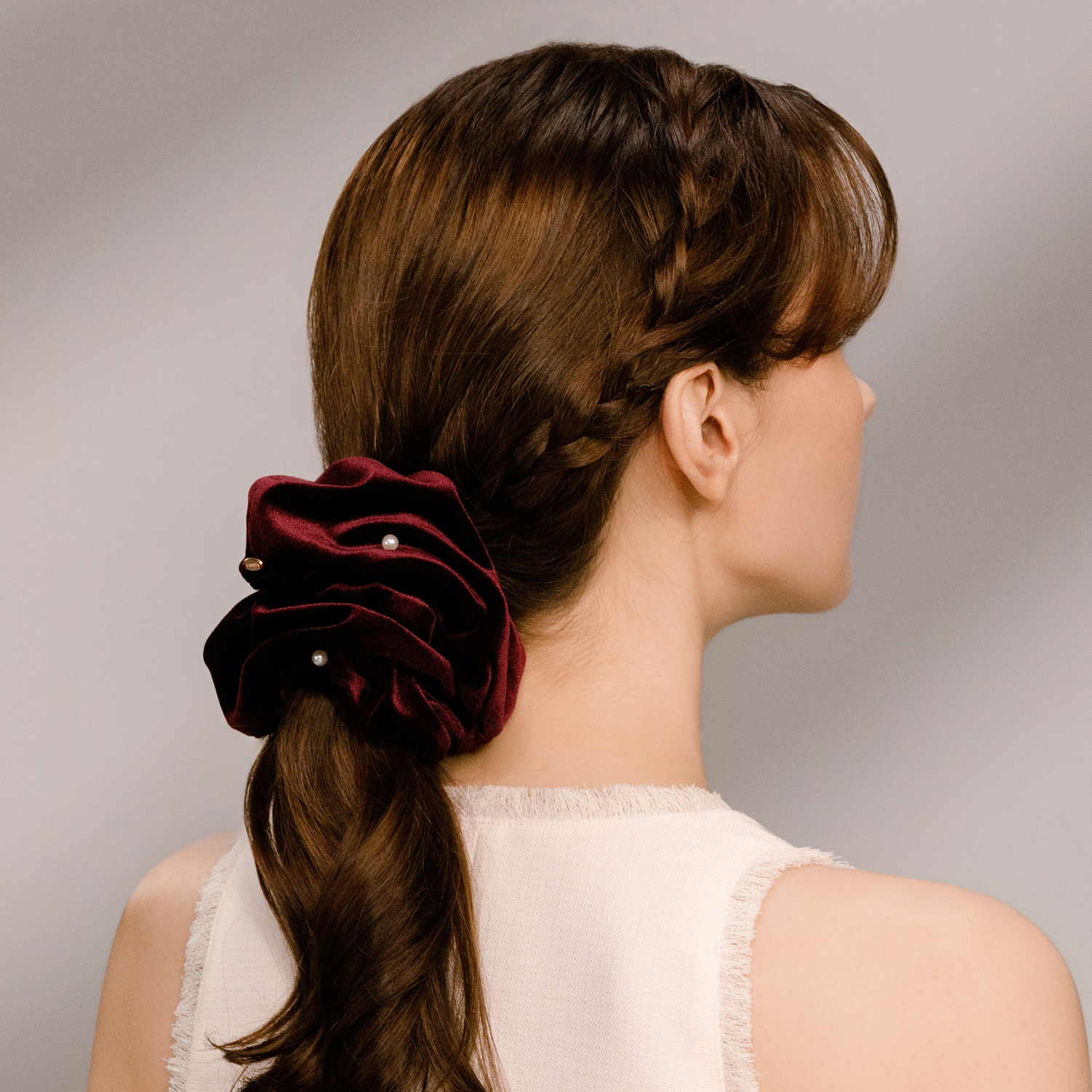 Velvet Pearl Extra Large Scrunchie (Simple & Scattered Beads)