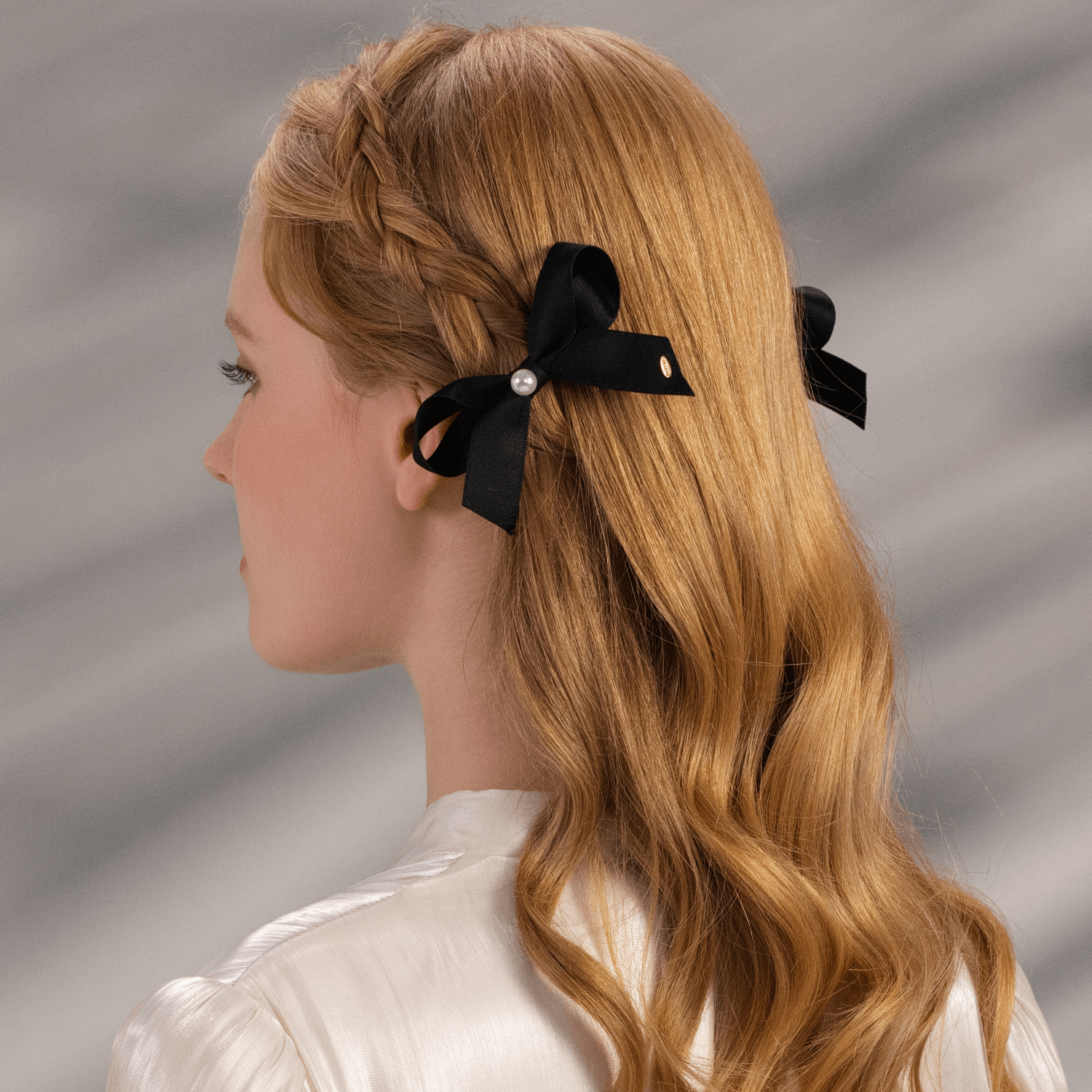 Ribbon Pearl Large Hair Clips (Bow & 1 Bead)
