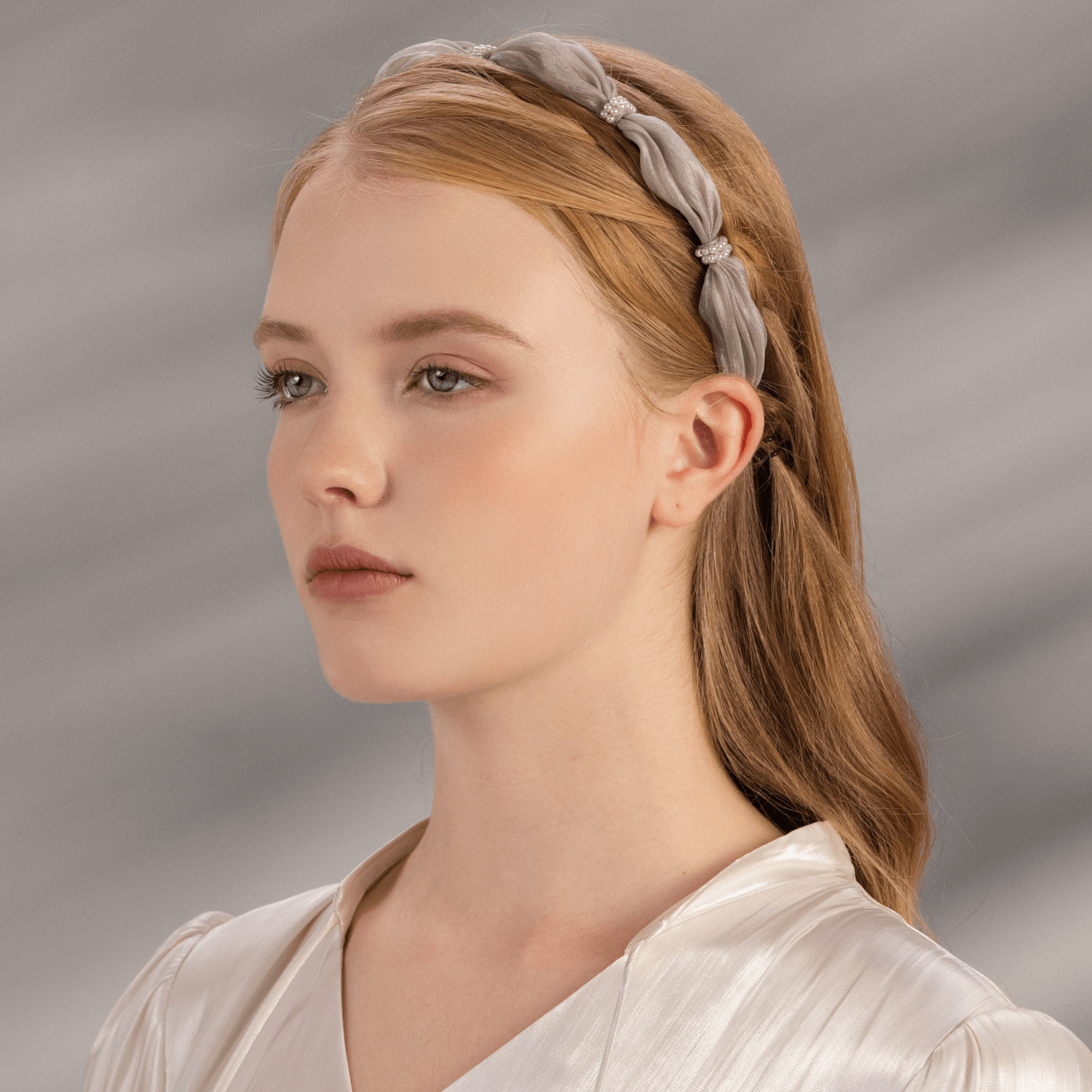 Moonlight Organza Pearl Thin Headband (Waist-wrapping & 2 Strands)