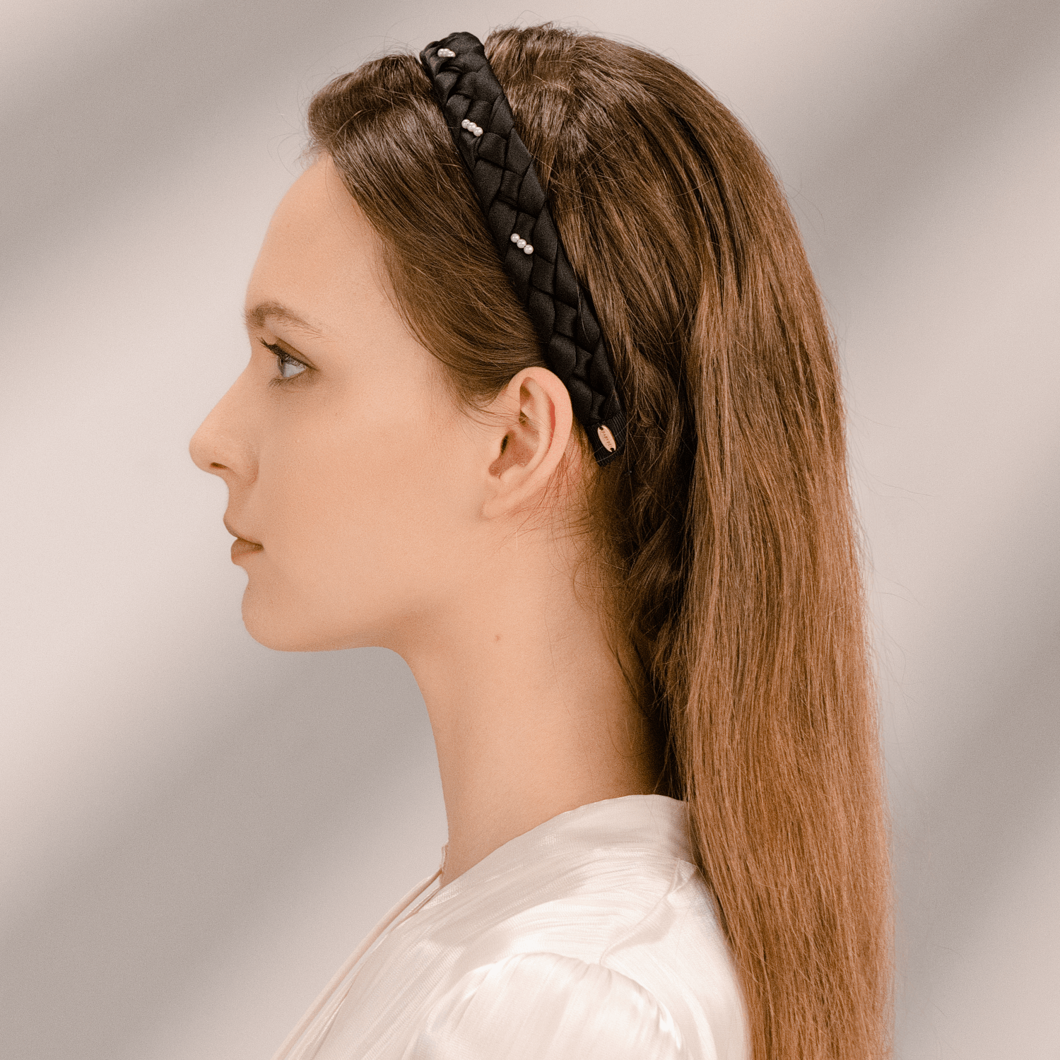 Satin Pearl Wide Headband (Diamond & 3 Beads)