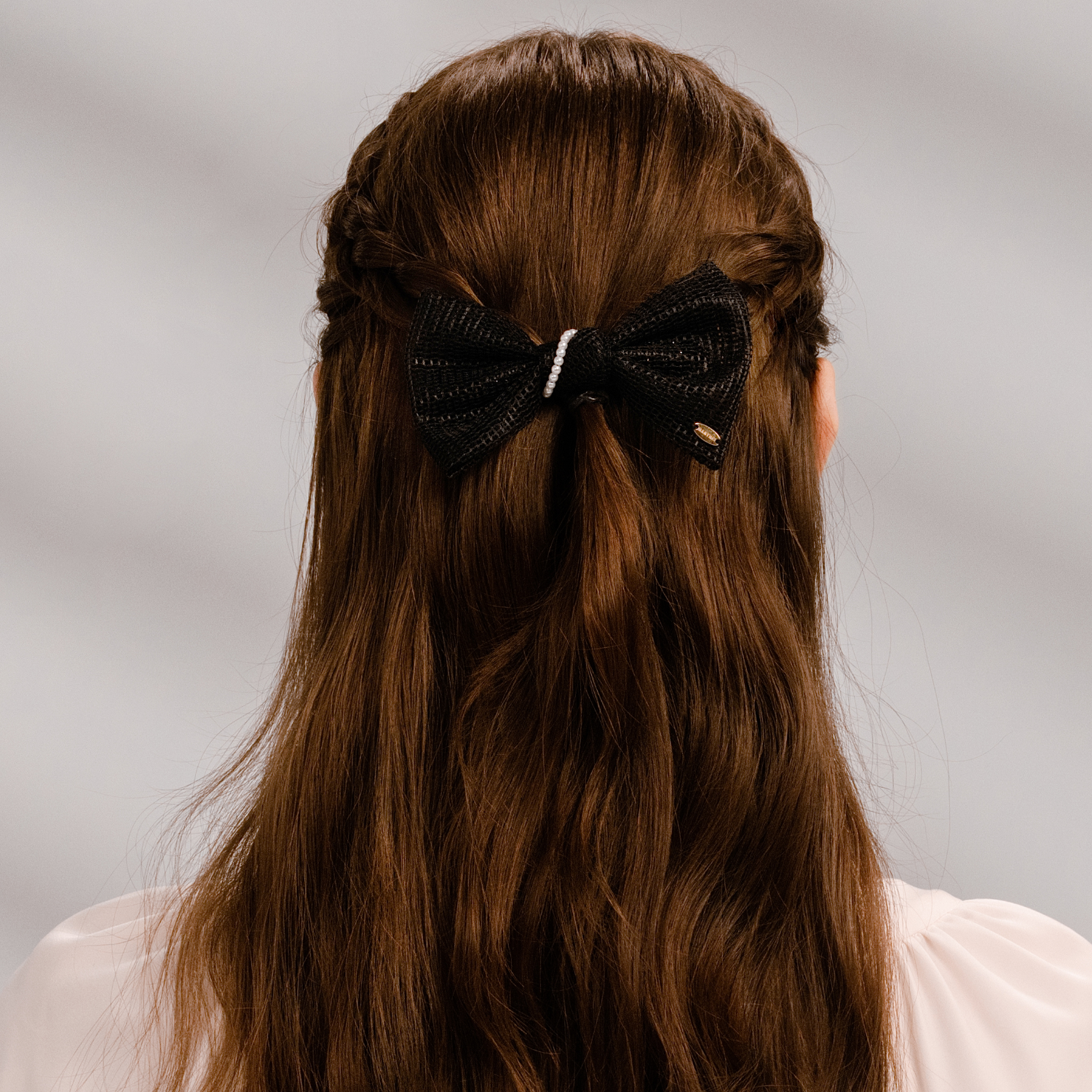 Mesh Pearl Medium Hair Barrette (1 Bow & 1 Strand)
