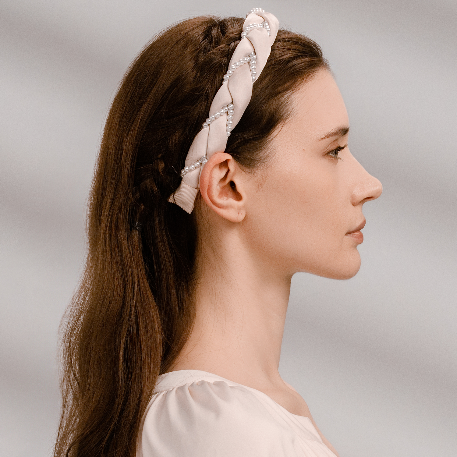 Satin Pearl Wide Headband (Twisted & 2 Strands)